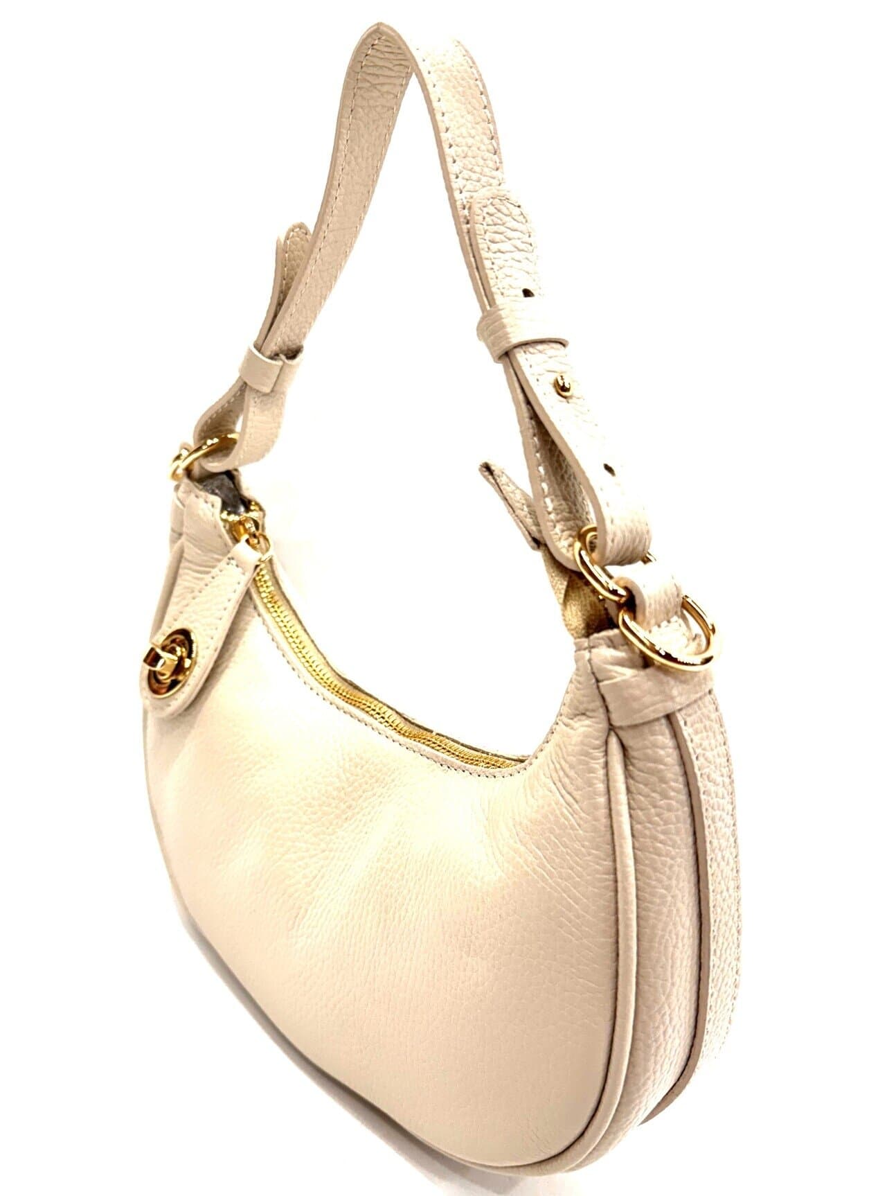 Borsa piccola in vera pelle martellata, modello FAUSTA, colore BEIGE, CHIAROSCURO, Made in Italy