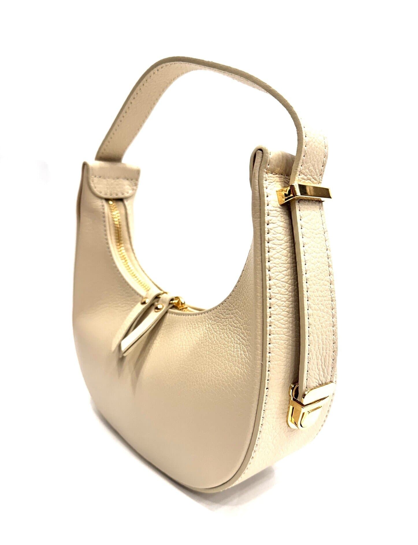 Borsa piccola in vera pelle martellata, modello MOANA, colore BEIGE, CHIAROSCURO, Made in Italy