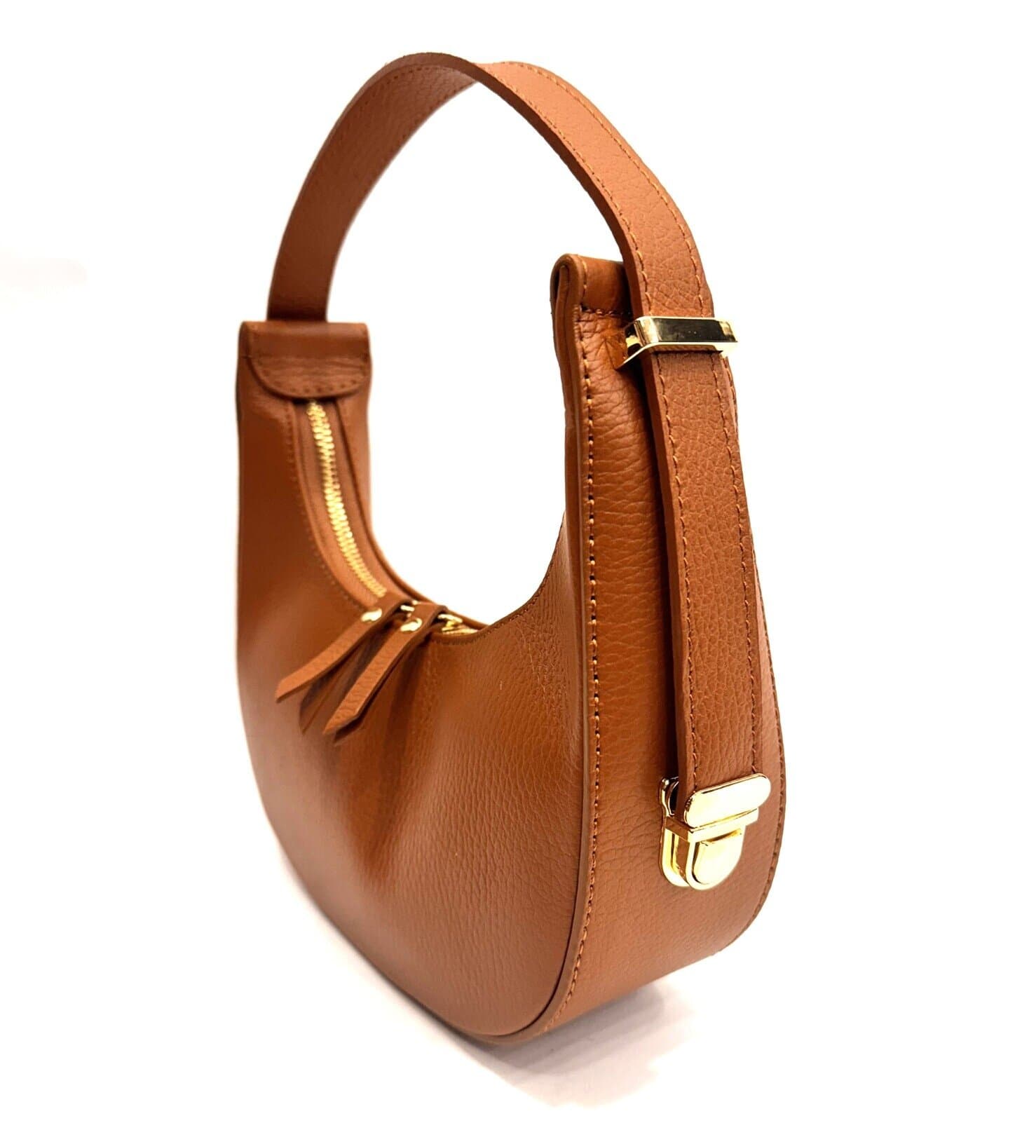 Borsa piccola in vera pelle martellata, modello MOANA, colore MIELE, CHIAROSCURO, Made in Italy