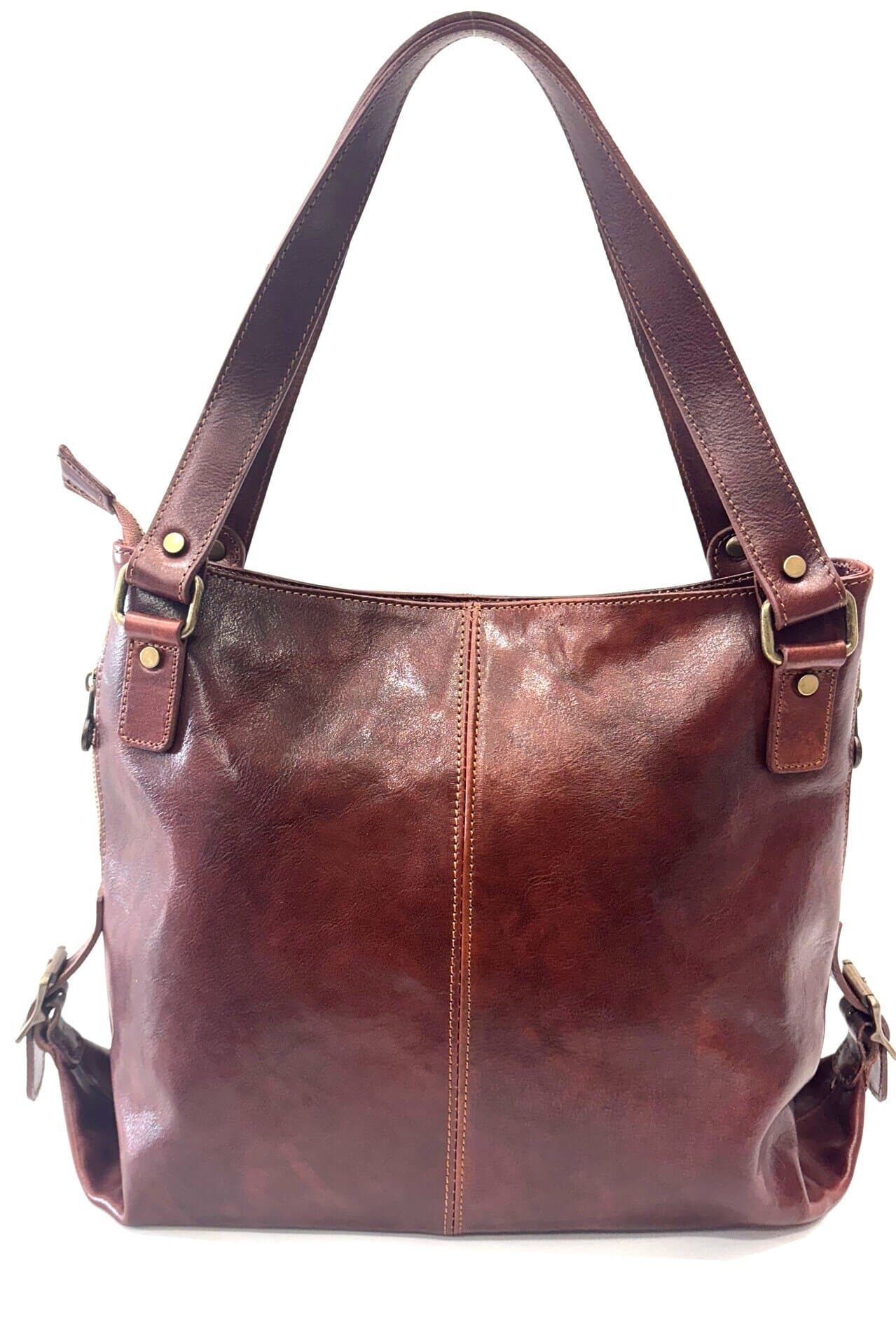 Borsa a spalla da donna in vera pelle ANTONELLA, colore MARRONE, CHIAROSCURO, Made in Italy