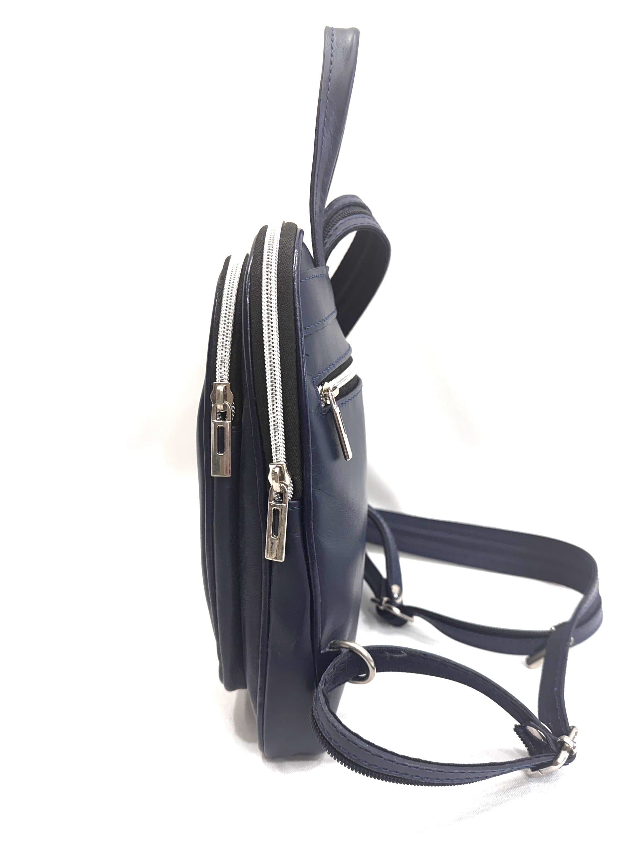 Borsa zaino donna in vera pelle CHIARO SCURO mod. SINAI colore BLU Made in Italy.
