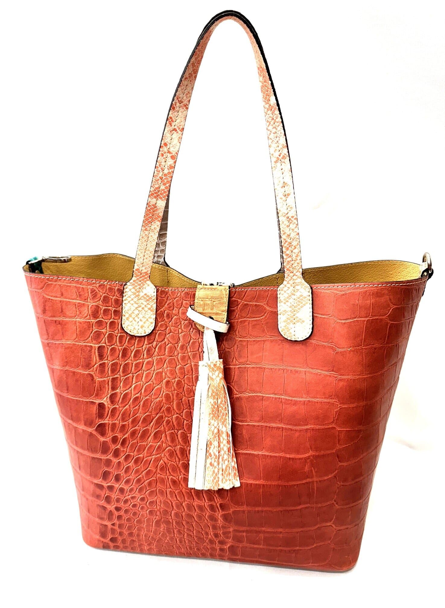 Borsa a spalla donna DENISE in vera pelle rigida, modello shopping, colore MULTICOLOR, CHIAROSCURO, Made in Italy