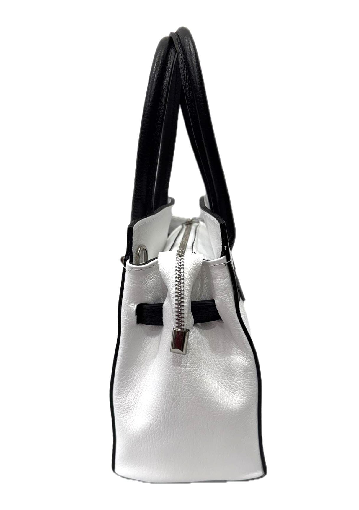 Borsa da donna in vera pelle BATILDA, colore BIANCO / NERO, CHIAROSCURO, Made in Italy