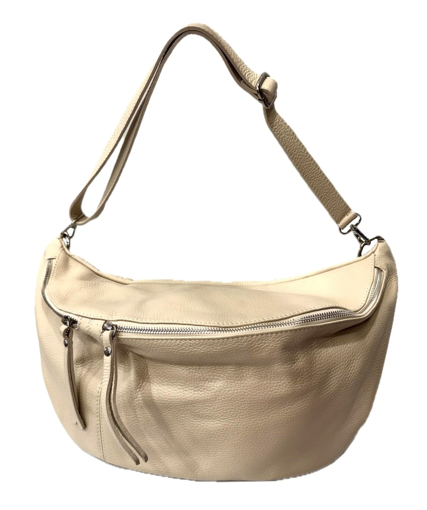 Pouch bag for woman in genuine leather, MOIRA BIG, color BEIGE, CHIAROSCURO, Made in Italy