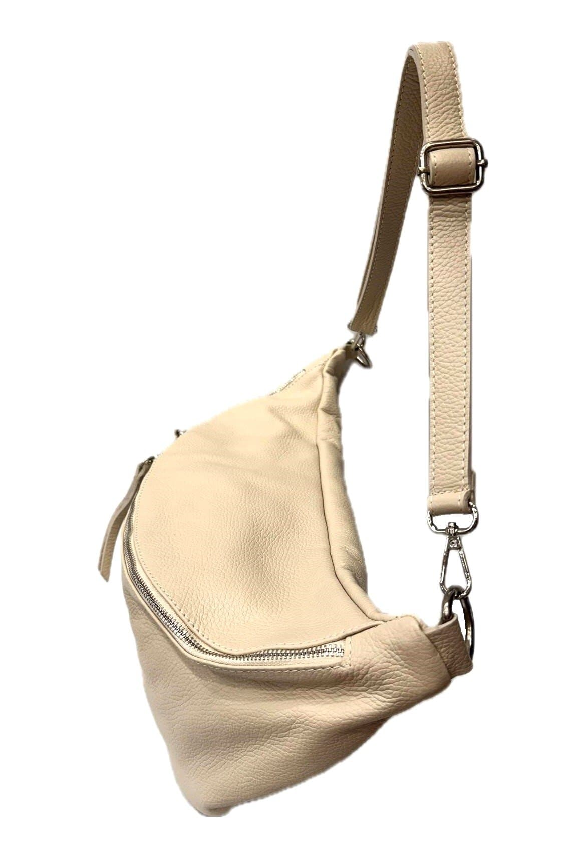 Borsa a marsupio da donna in vera pelle, MOIRA BIG, colore beige, CHIAROSCURO, Made in Italy