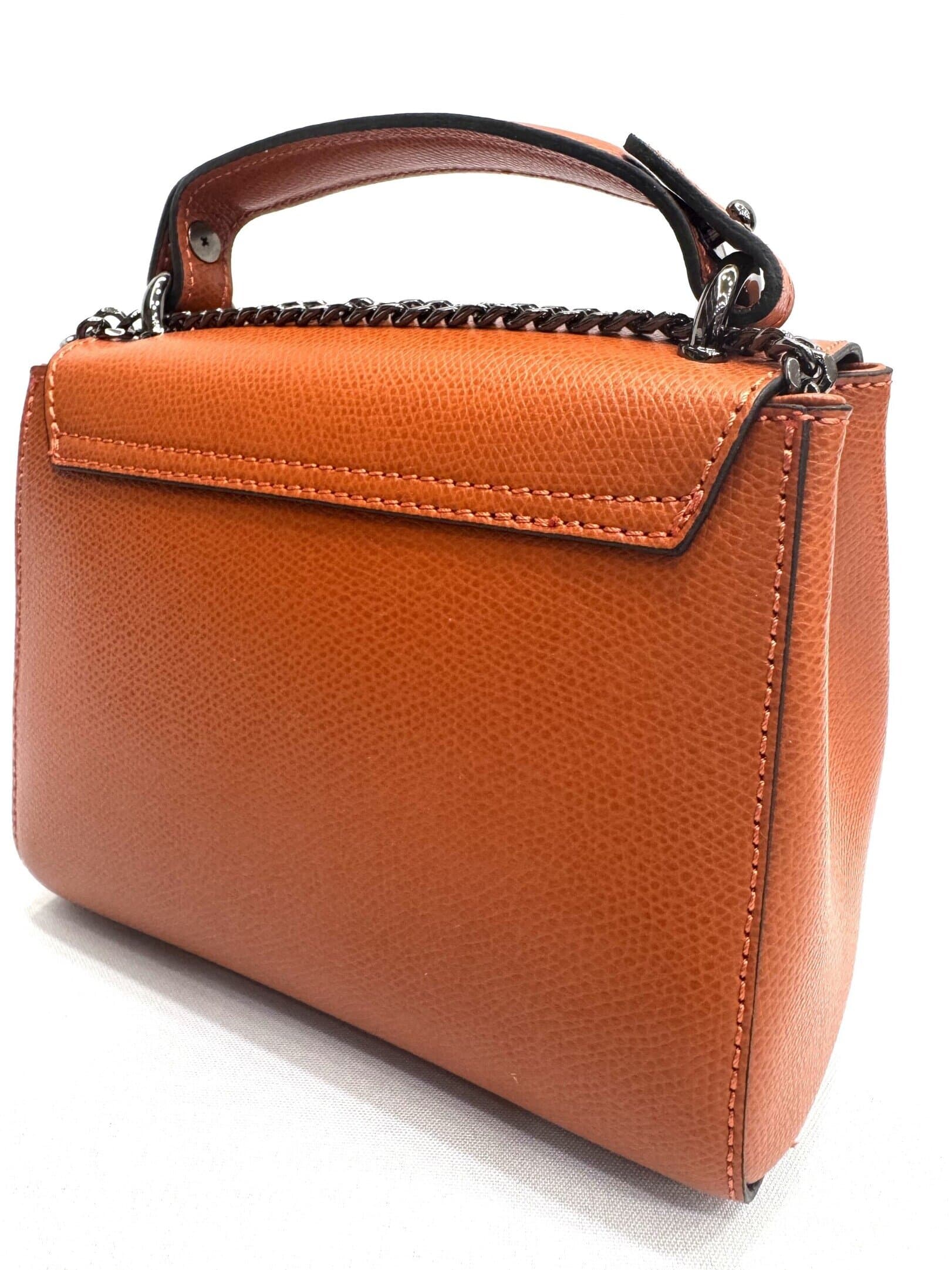 AGNES : borsa donna mini, pelle saffiano, colore arancio, Made in Italy