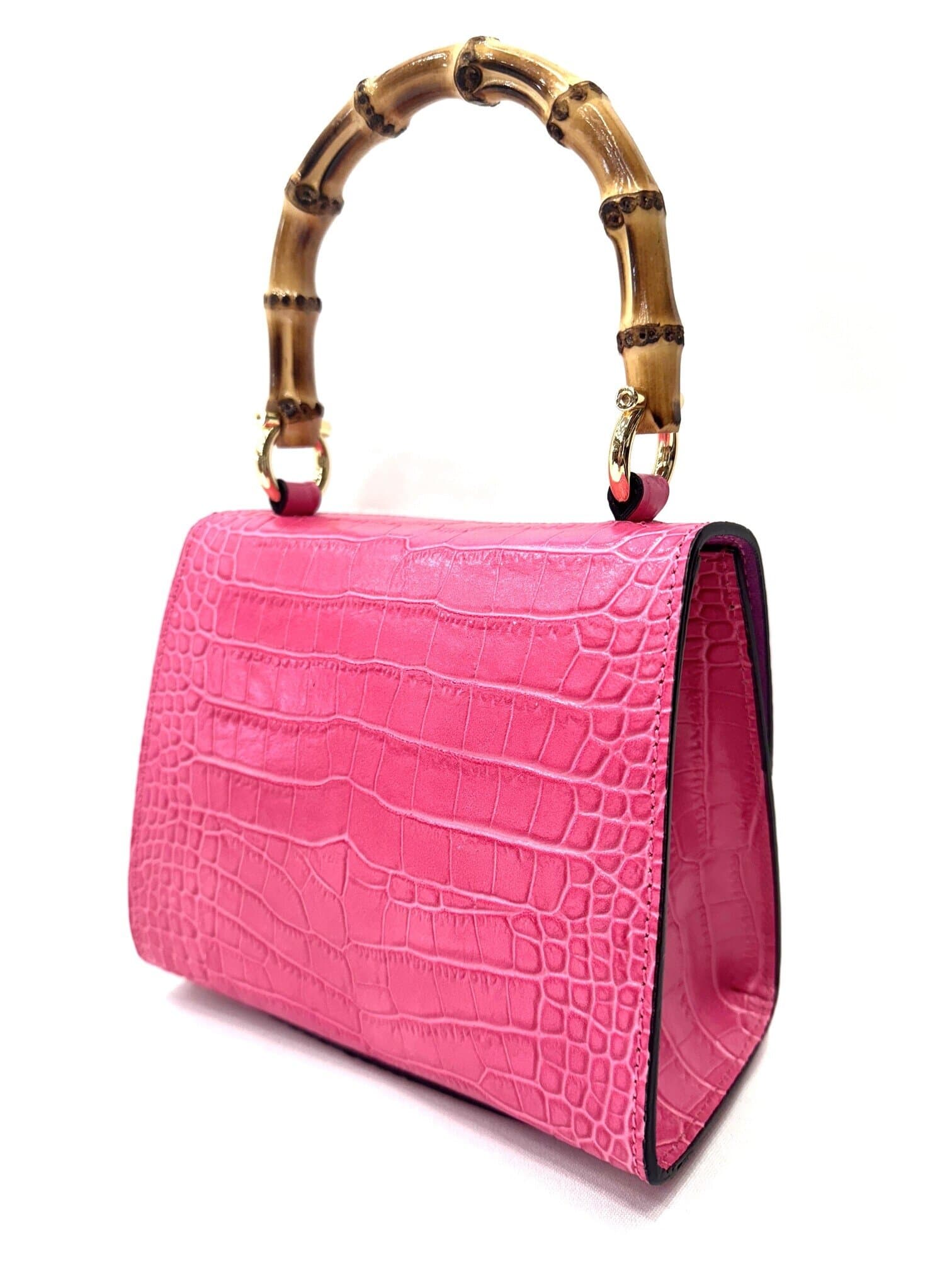 Borsa small a mano / tracolla da donna in vera pelle con stampa coccodrillo GENNY SMALL, colore FUCSIA, CHIAROSCURO, Made in Italy