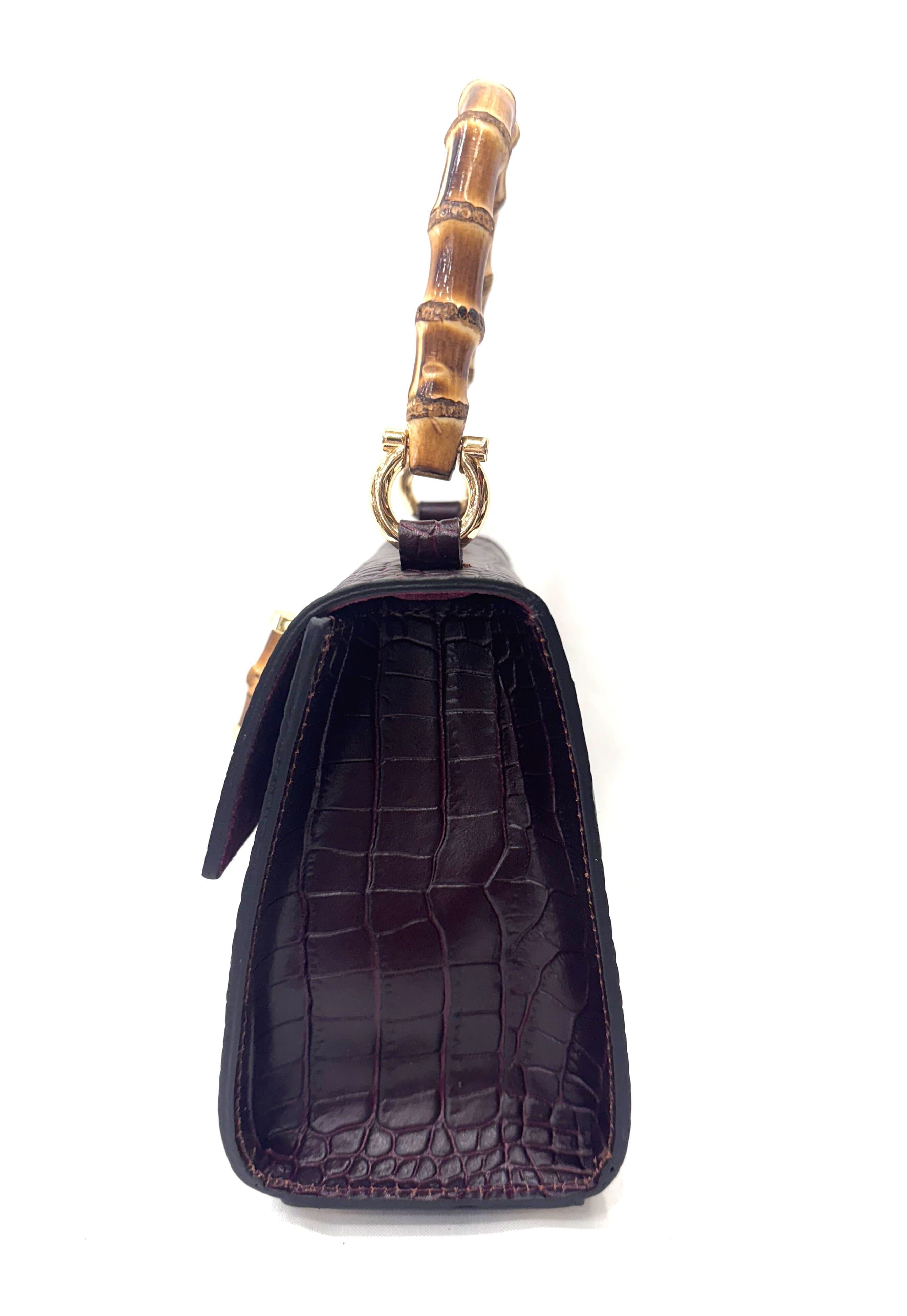 Borsa small a mano / tracolla da donna in vera pelle con stampa coccodrillo GENNY SMALL, colore VINACCIO, CHIAROSCURO, Made in Italy