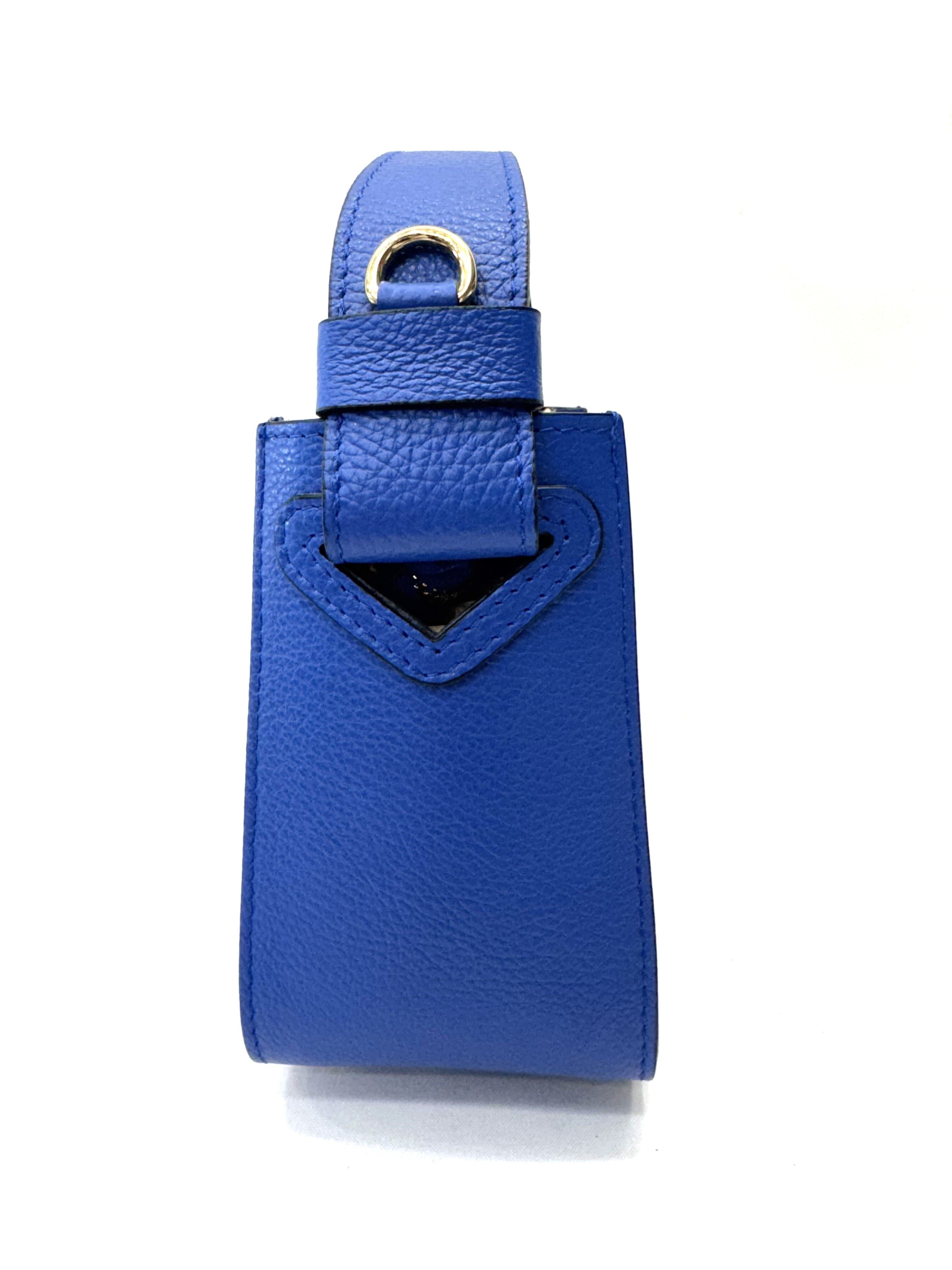 Borsa small a mano / a tracolla da donna in vera pelle / rafia ANITA, colore BLU, CHIAROSCURO, Made in Italy