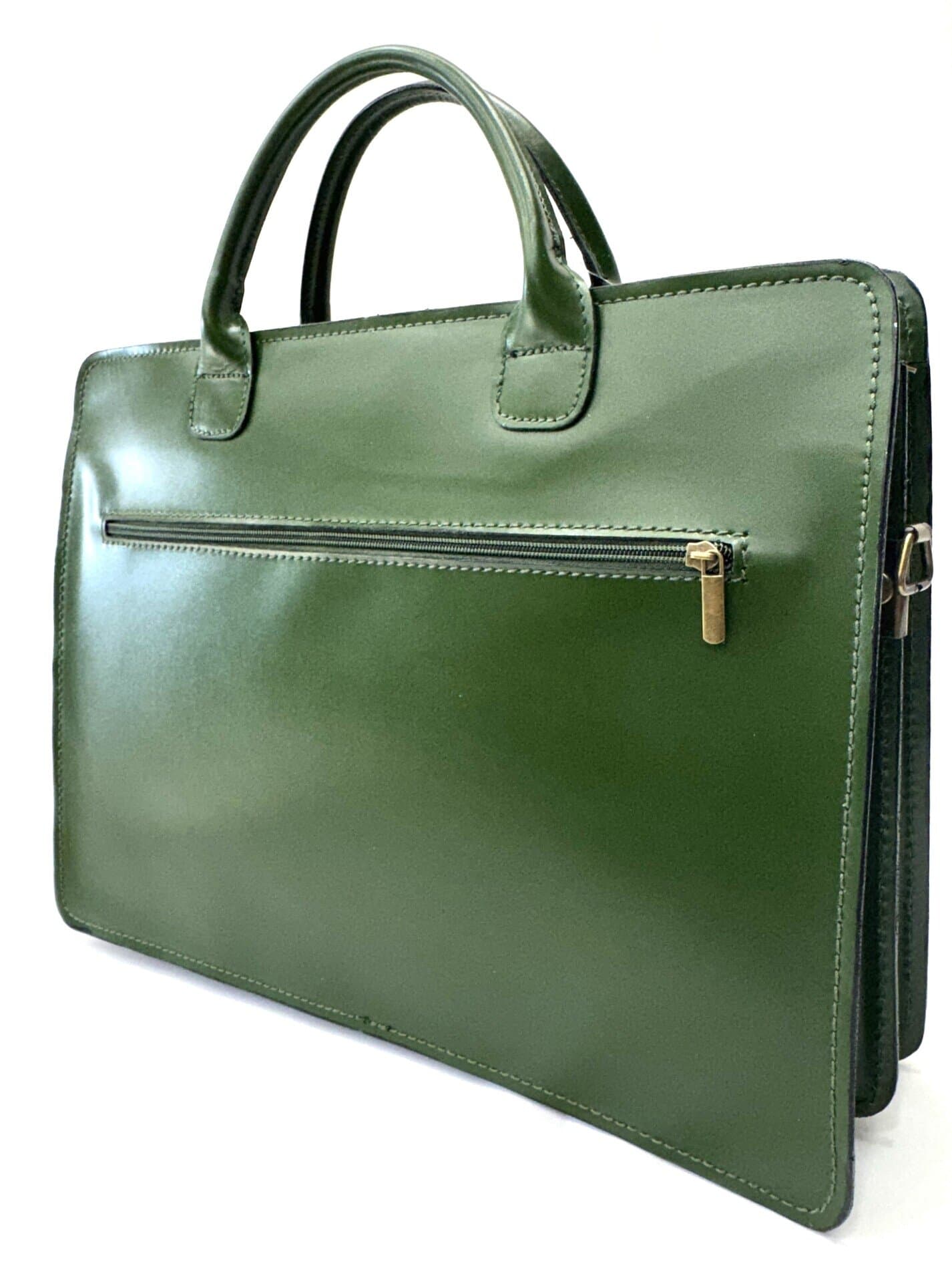 Cartella ufficio / lavoro in vera pelle CHIAROSCURO mod. PATRIZIO colore VERDE, Made in Italy.