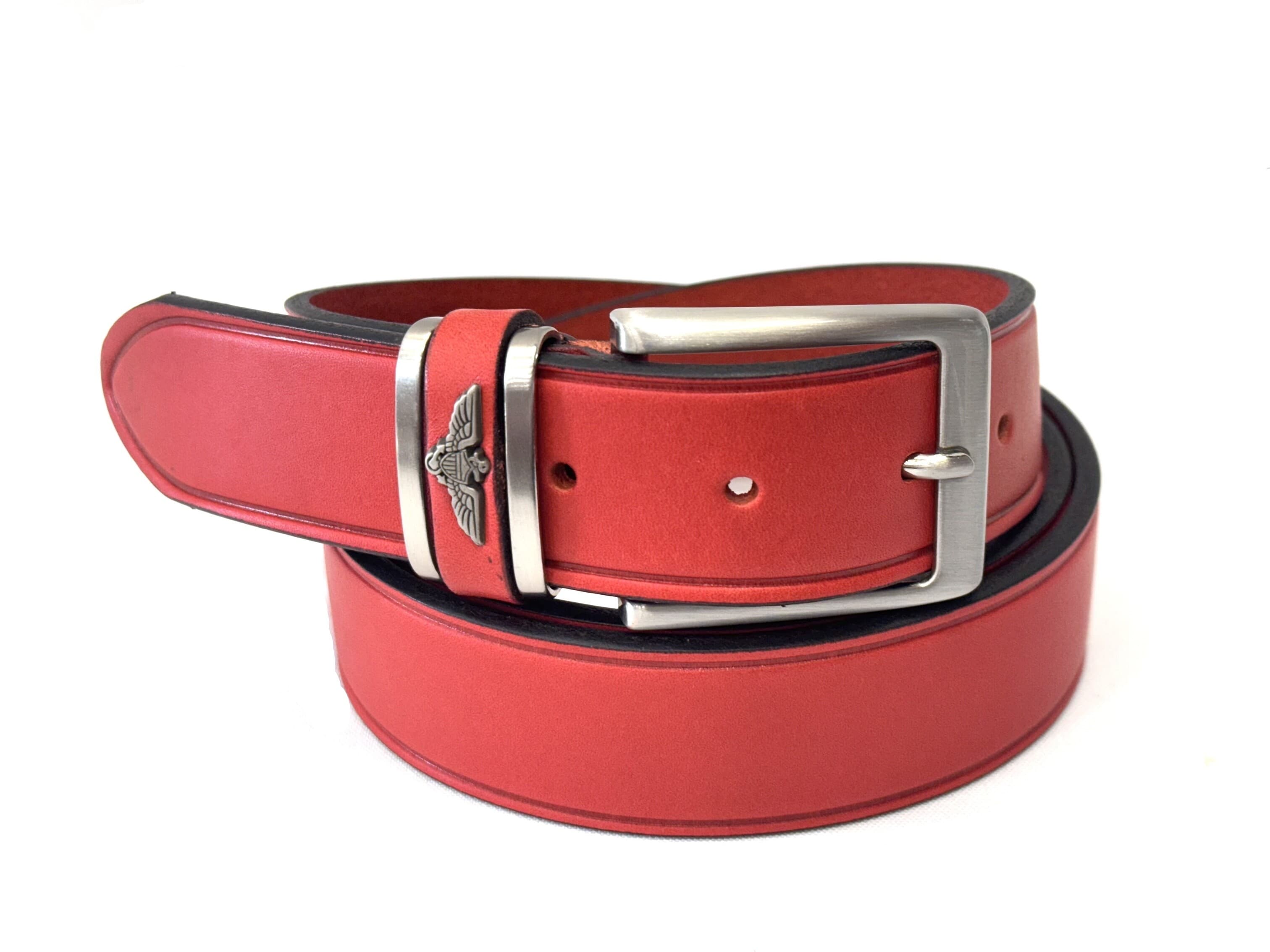 FIDENZA: men's leather belt, 3,4 cm height, color: RED, Made in Italy