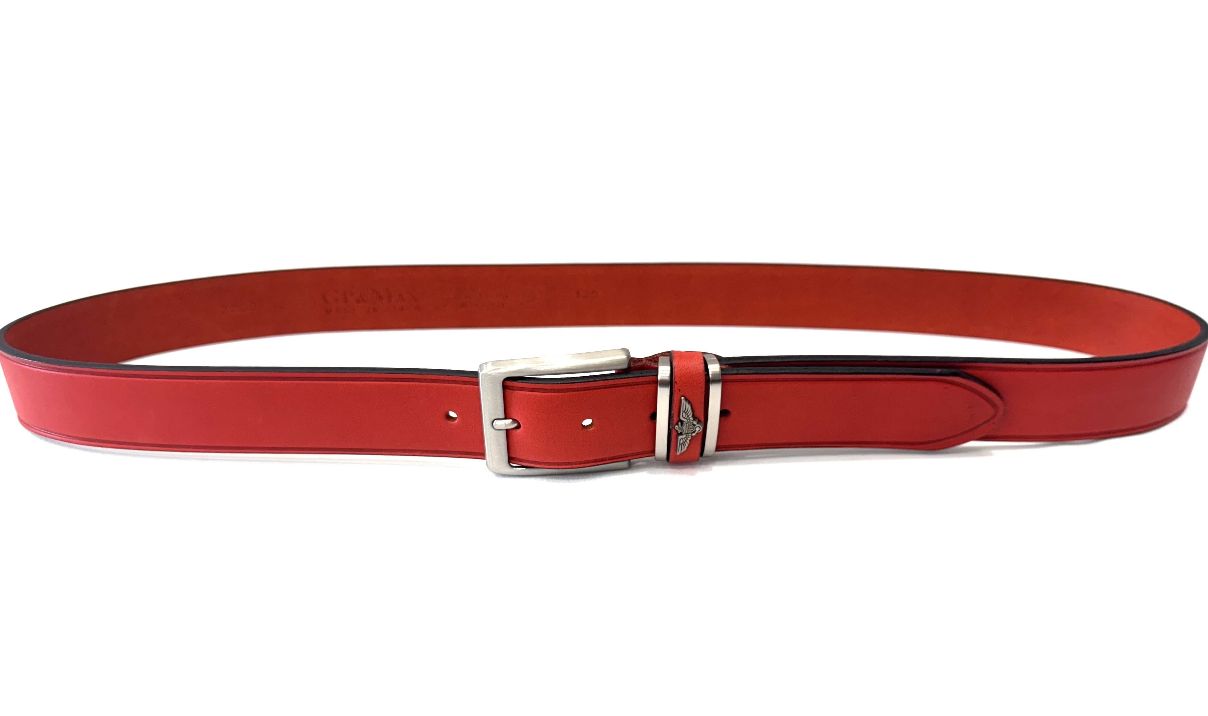 FIDENZA: cintura uomo in cuoio, altezza 3,4 cm, colore: ROSSO, Made in Italy