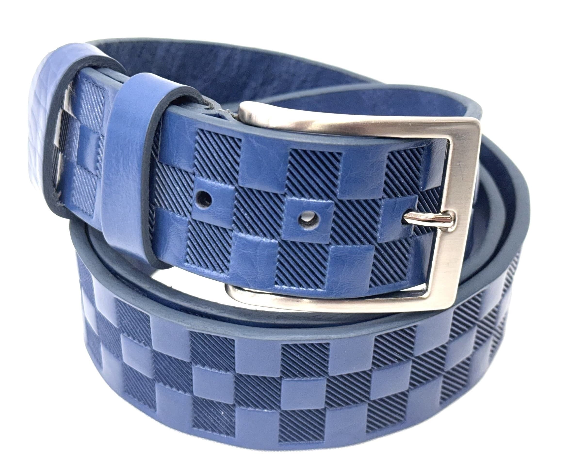Cintura uomo in vera pelle mod. MAROSTICA colore BLU, CHIAROSCURO, Made in Italy