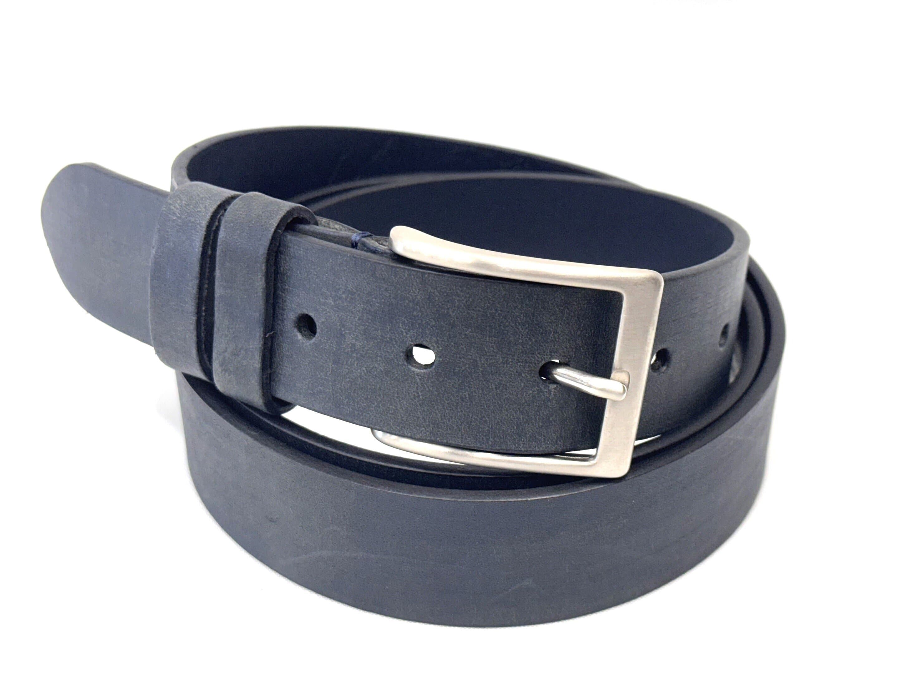 Cintura uomo in vera pelle mod. MORANO colore BLU SCURO, CHIAROSCURO, Made in Italy