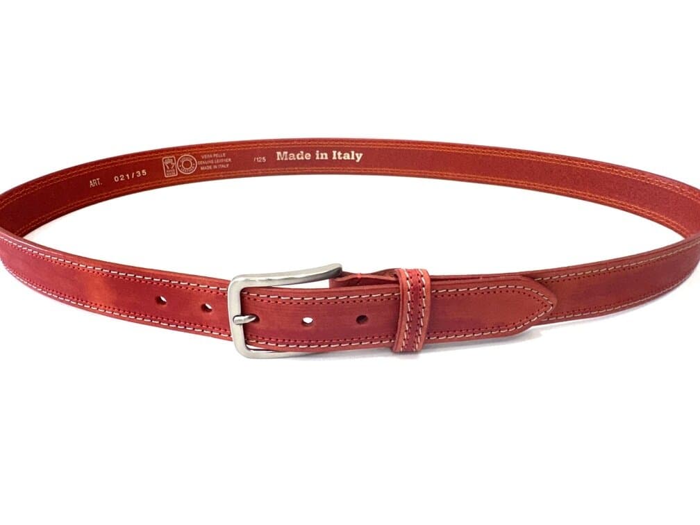 Cintura uomo in vera pelle mod. NAGOYA colore ROSSO, CHIAROSCURO, Made in Italy