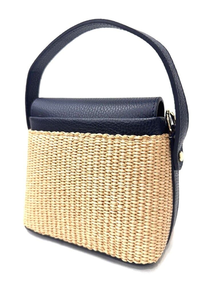 Borsa small a mano / a tracolla da donna in vera pelle / rafia DEBORA, colore BLU SCURO, CHIAROSCURO, Made in Italy