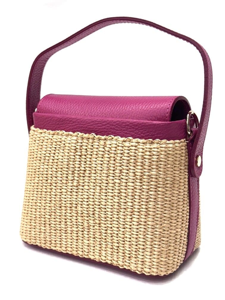 Borsa small a mano / a tracolla da donna in vera pelle / rafia DEBORA, colore FUCSIA, CHIAROSCURO, Made in Italy
