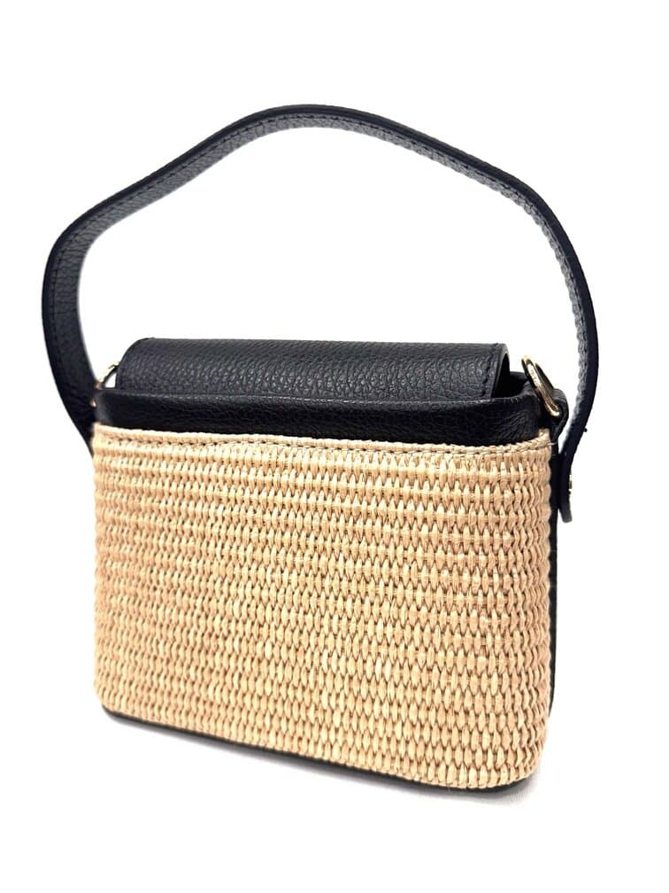 Borsa small a mano / a tracolla da donna in vera pelle / rafia DEBORA, colore NERO, CHIAROSCURO, Made in Italy