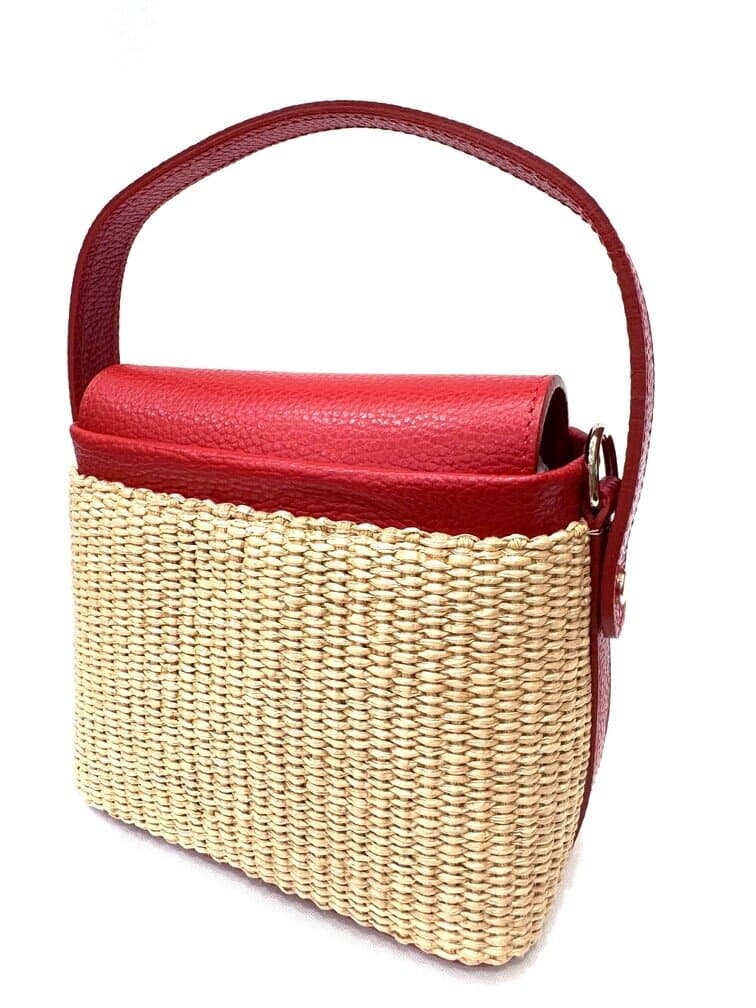 Borsa small a mano / a tracolla da donna in vera pelle / rafia DEBORA, colore ROSSO, CHIAROSCURO, Made in Italy