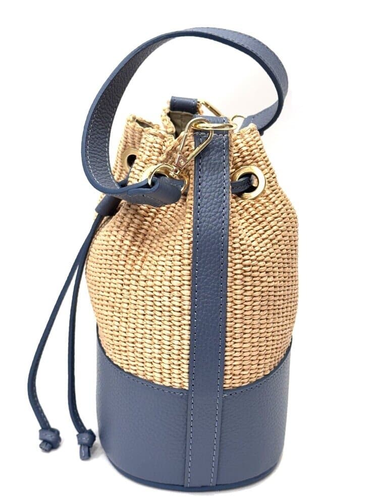 Borsa small a mano / a tracolla da donna in vera pelle / rafia SELENE, colore CARTA DA ZUCCHERO, CHIAROSCURO, Made in Italy