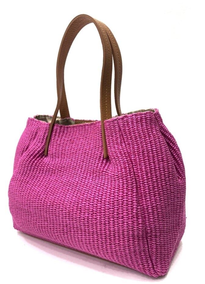 Borsa da donna in vera pelle / rafia SCARLETT colore FUCSIA, CHIAROSCURO, Made in Italy