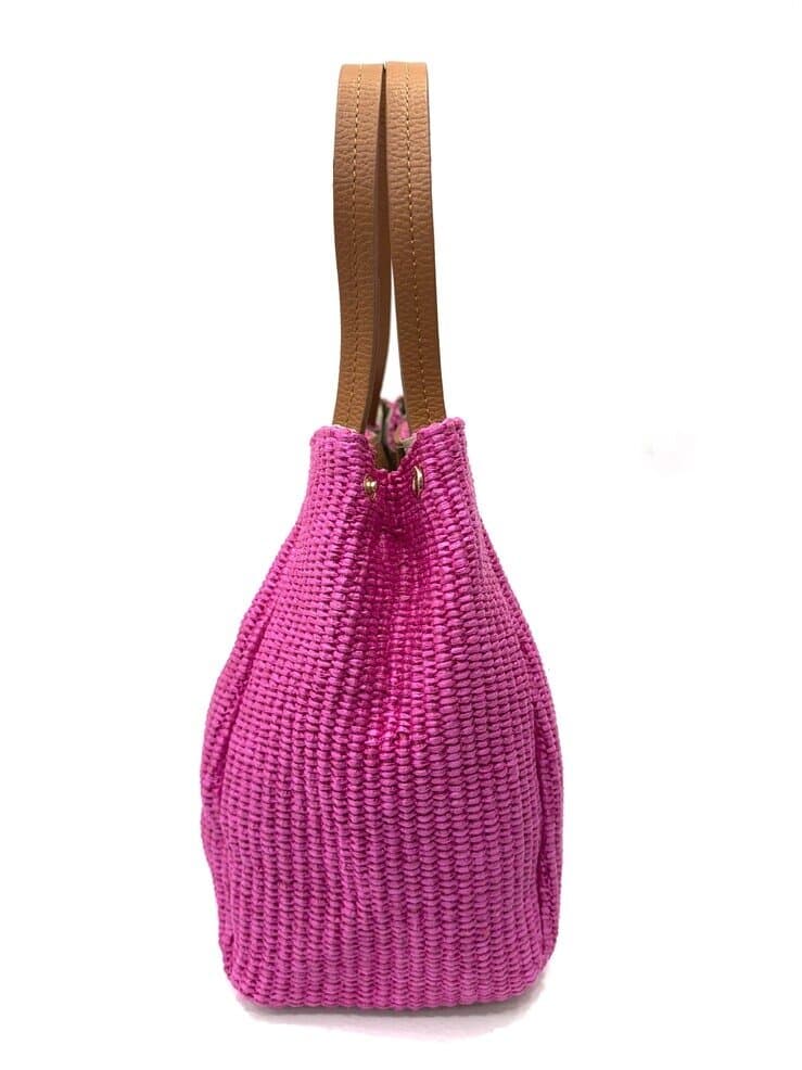 Borsa da donna in vera pelle / rafia SCARLETT colore FUCSIA, CHIAROSCURO, Made in Italy