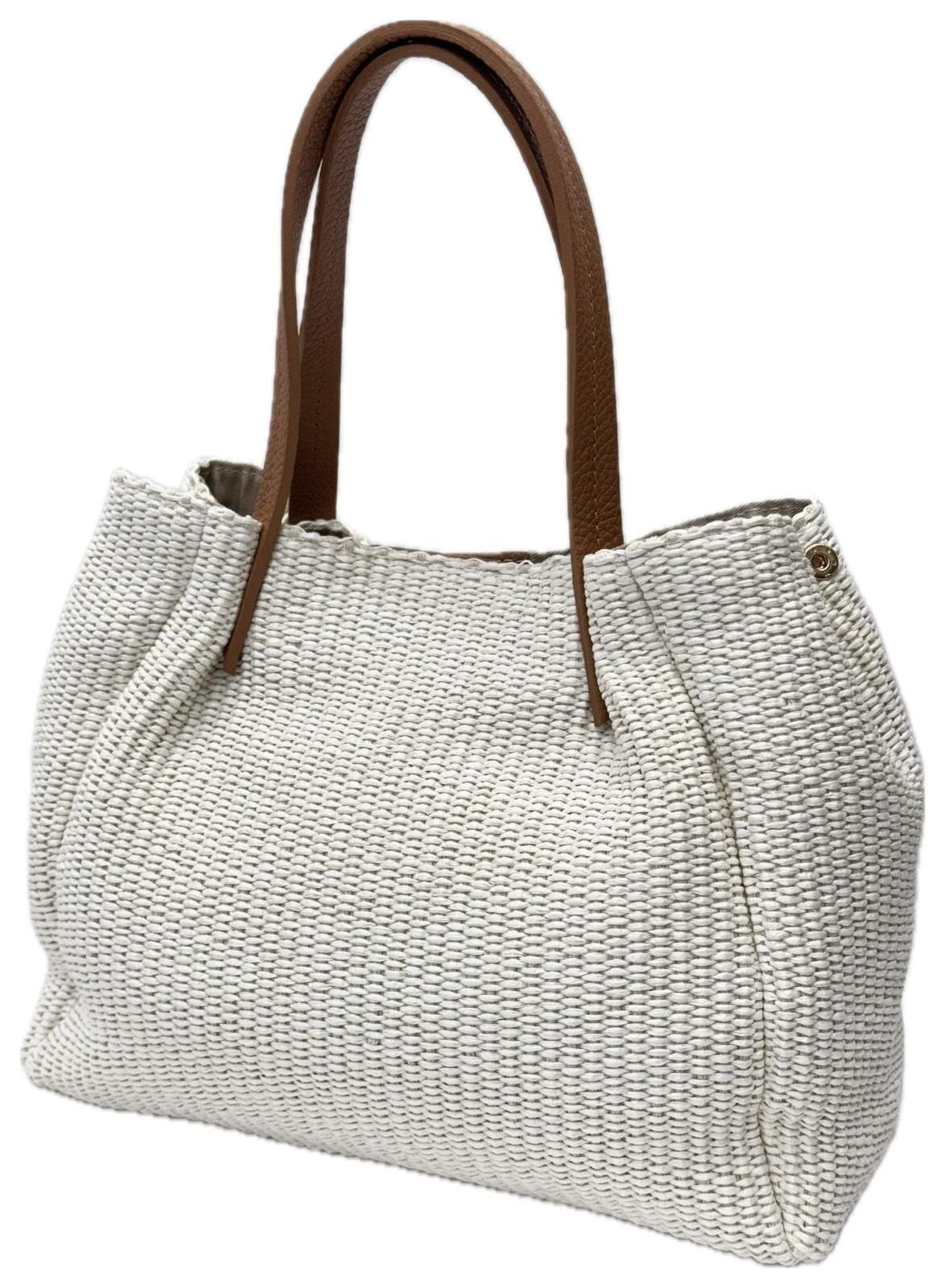 Borsa da donna in vera pelle / rafia SCARLETT colore BEIGE, CHIAROSCURO, Made in Italy