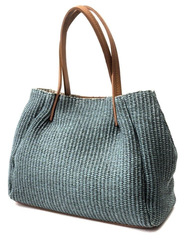 Women's bag in genuine leather / raffia SCARLETT colour GREEN, CHIAROSCURO, Made in Italy.