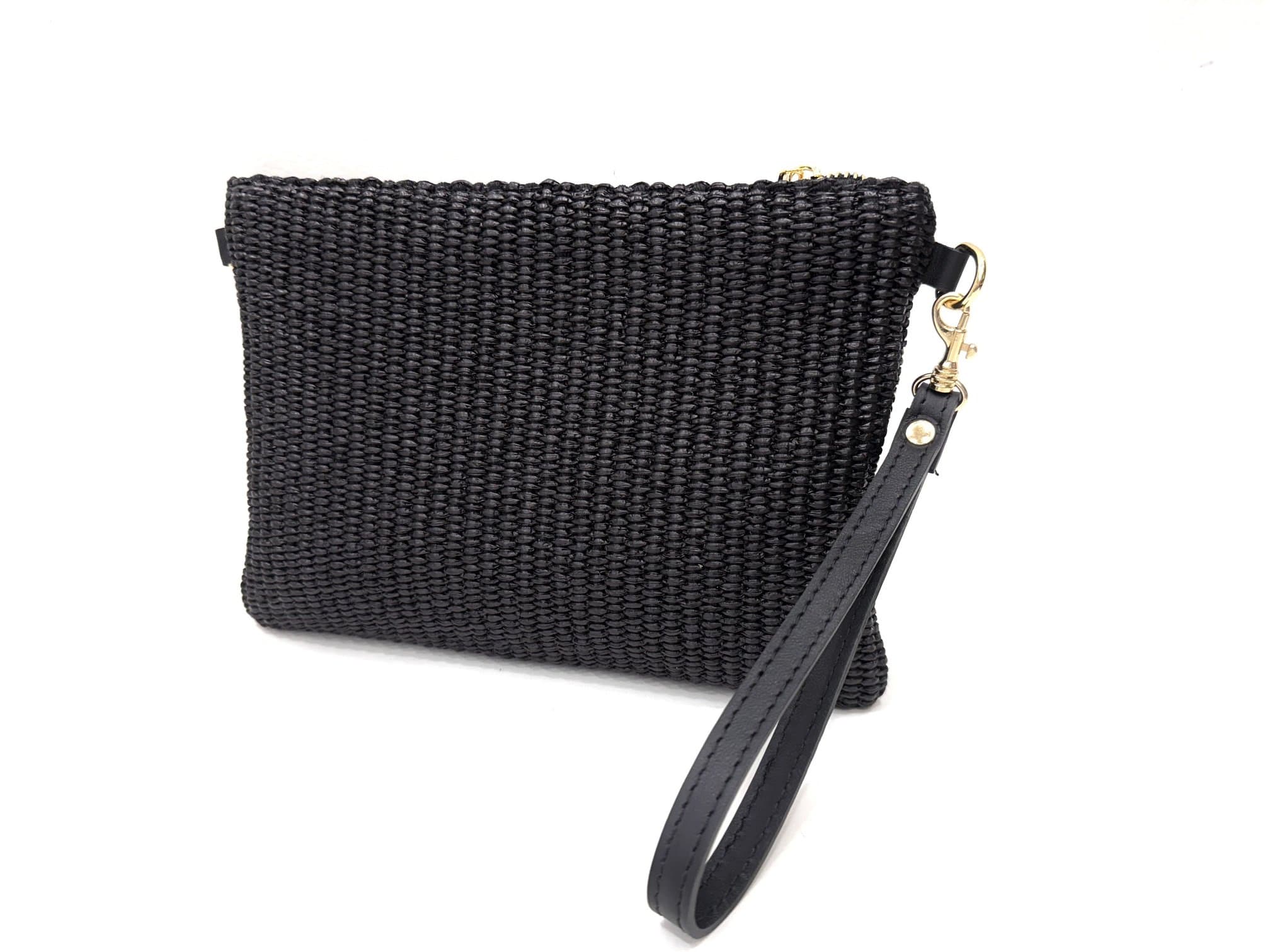Borsa small a mano / a tracolla da donna in vera pelle / rafia PRISCILLA, colore NERO, CHIAROSCURO, Made in Italy