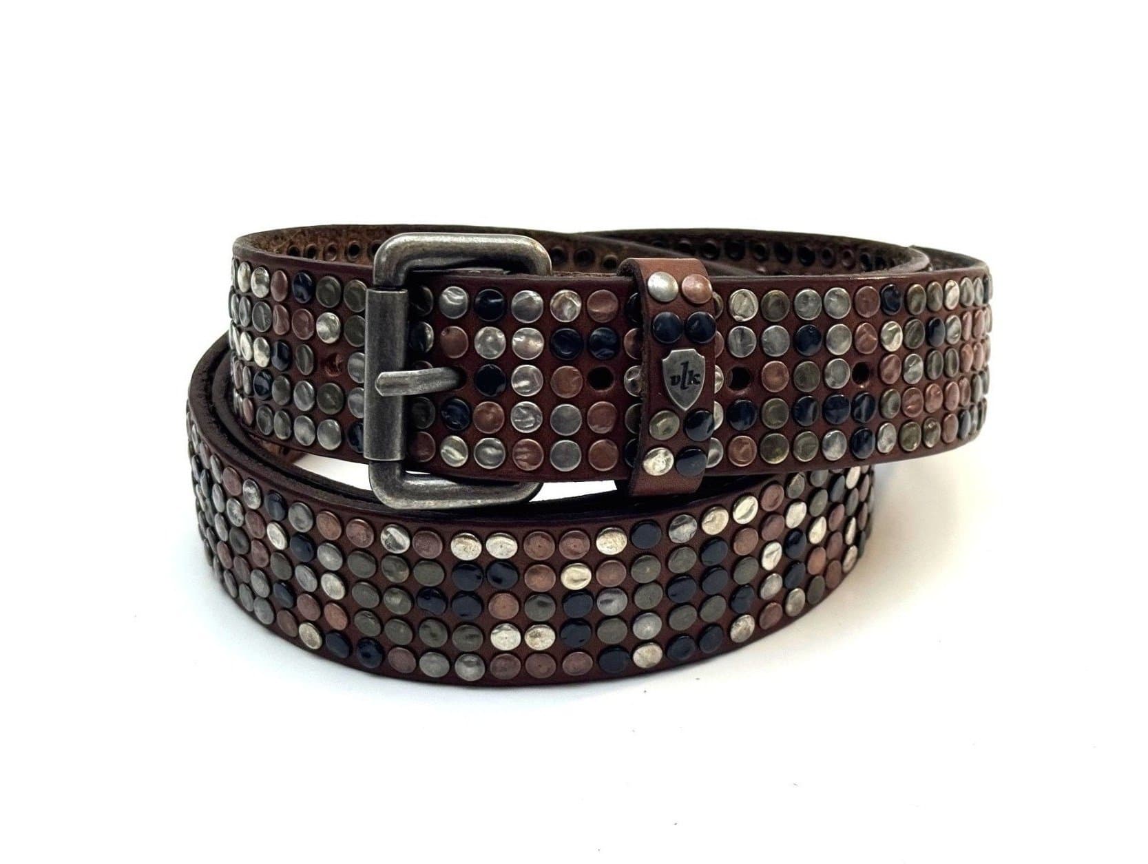 Cintura in vera pelle CHIAROSCURO - VLK mod. CALCUTTA 5 ROWS colore CUOIO con borchie random Made in Italy