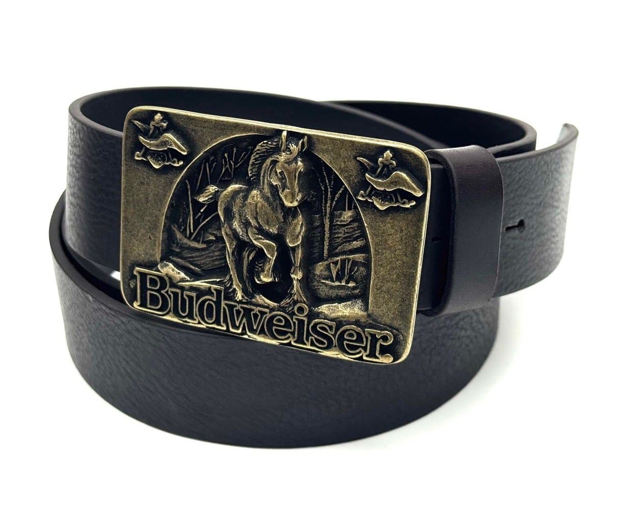 Cintura in vera pelle da uomo DENVER - BUDWEISER, colore TESTA DI MORO, fibbia speciale brunito, CHIAROSCURO, Made in Italy