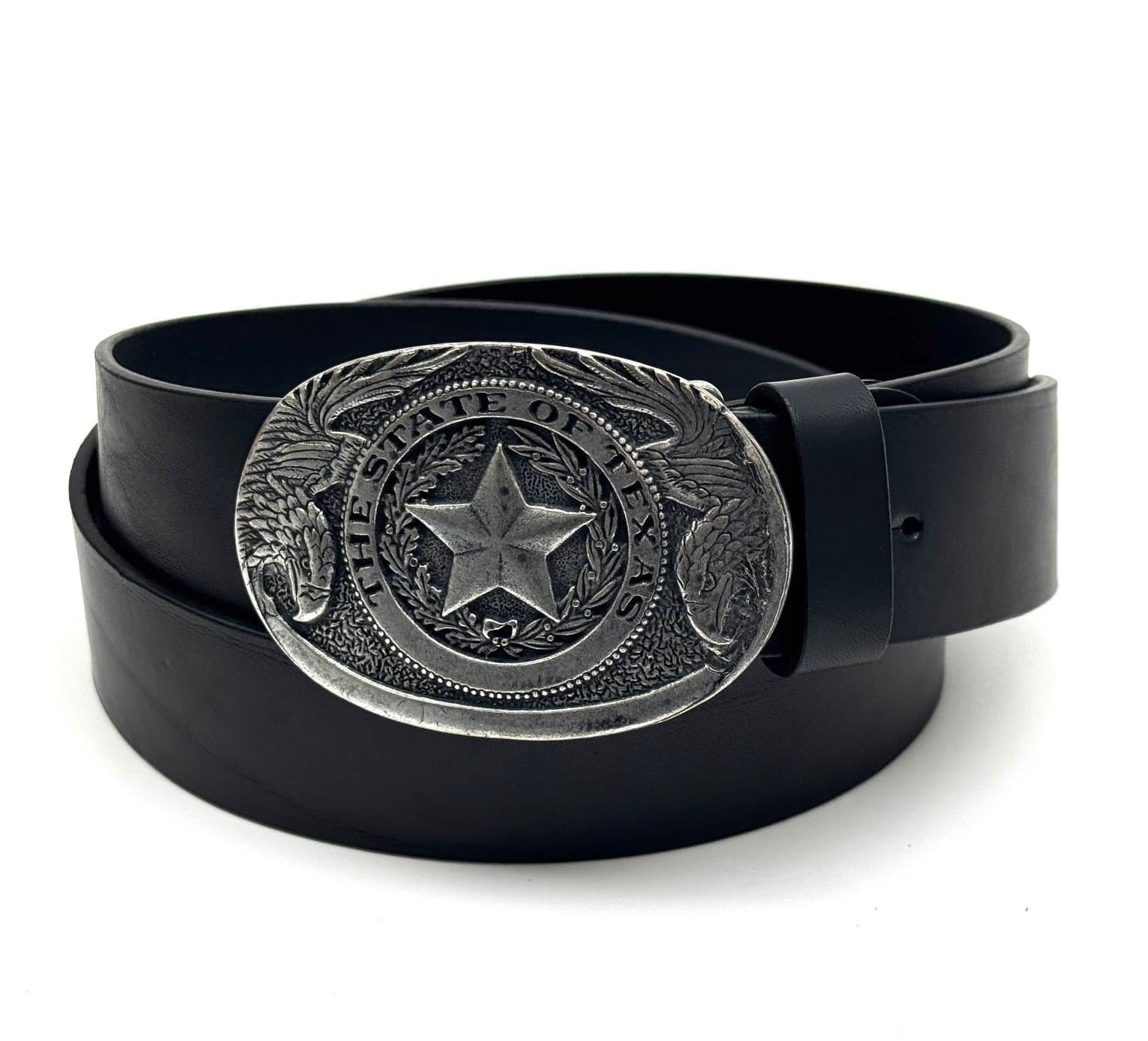 Cintura in vera pelle da uomo DENVER - TEXAS, colore NERO, fibbia speciale, CHIAROSCURO, Made in Italy