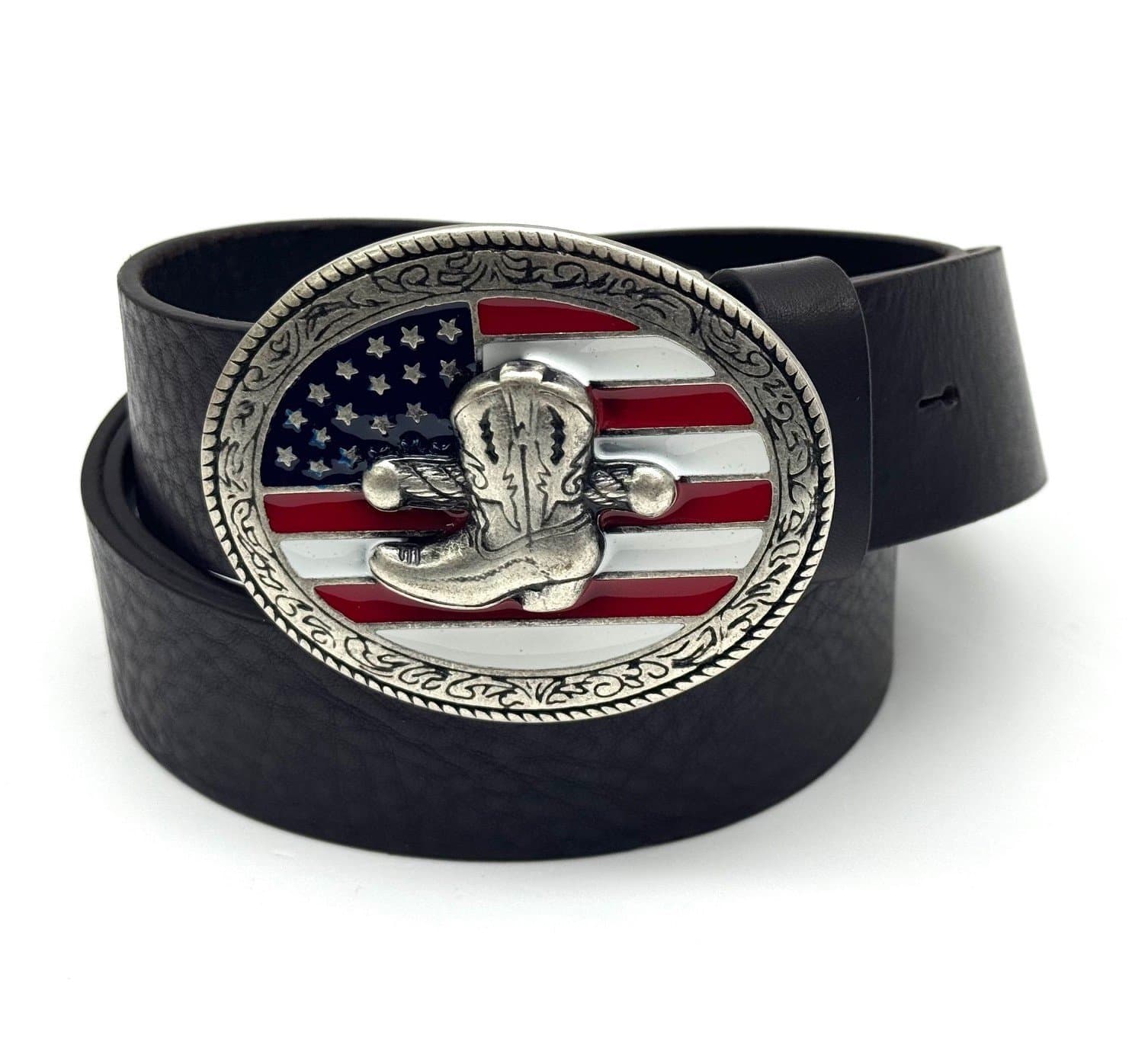 Cintura in vera pelle da uomo DENVER - USA STIVALE, colore NERO, fibbia speciale, CHIAROSCURO, Made in Italy