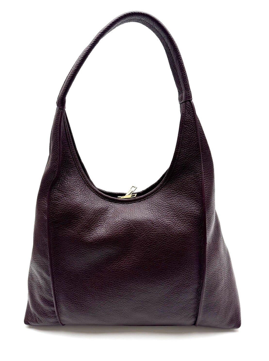 Borsa donna MELITA a spalla in vera pelle morbida, colore BORDEAUX, CHIAROSCURO Made in Italy