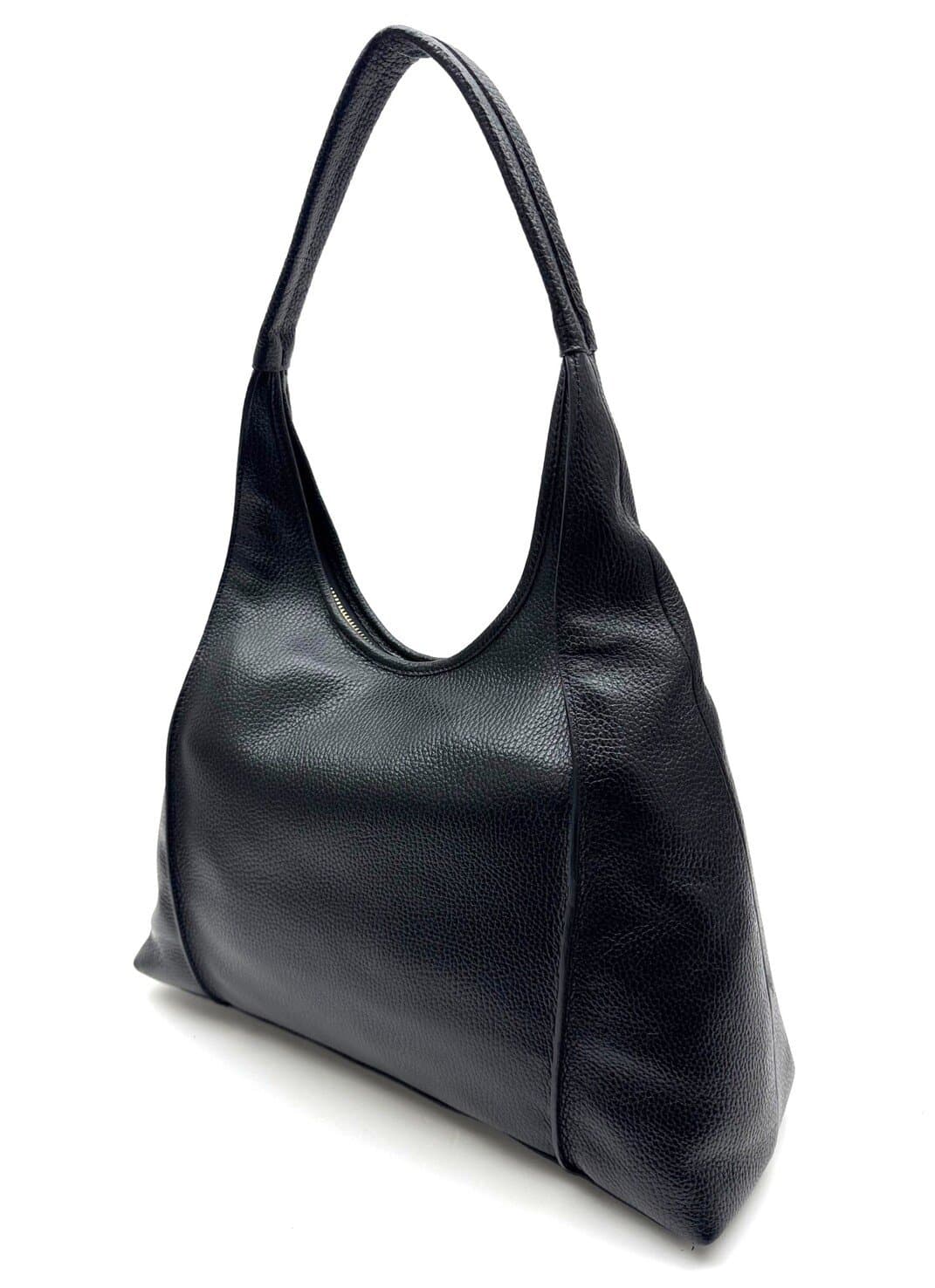 Borsa donna MELITA a spalla in vera pelle morbida, colore NERO, CHIAROSCURO Made in Italy.