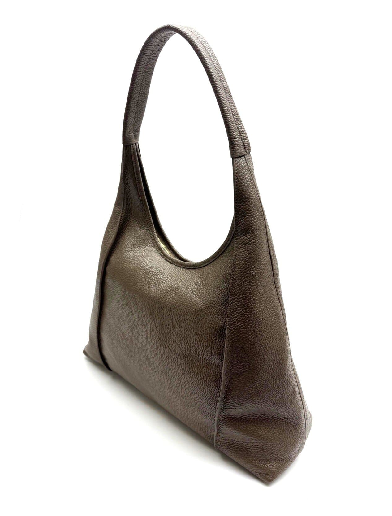 Borsa donna MELITA a spalla in vera pelle morbida, colore TAUPE, CHIAROSCURO Made in Italy
