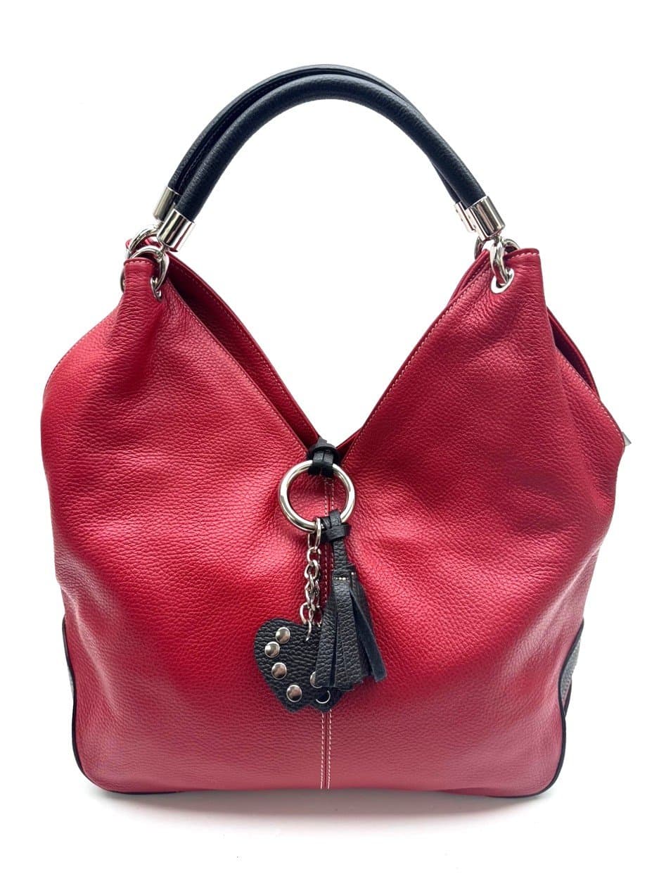 Borsa donna in vera pelle CHIAROSCURO mod. BONELLA big, colore ROSSO, Made in Italy.