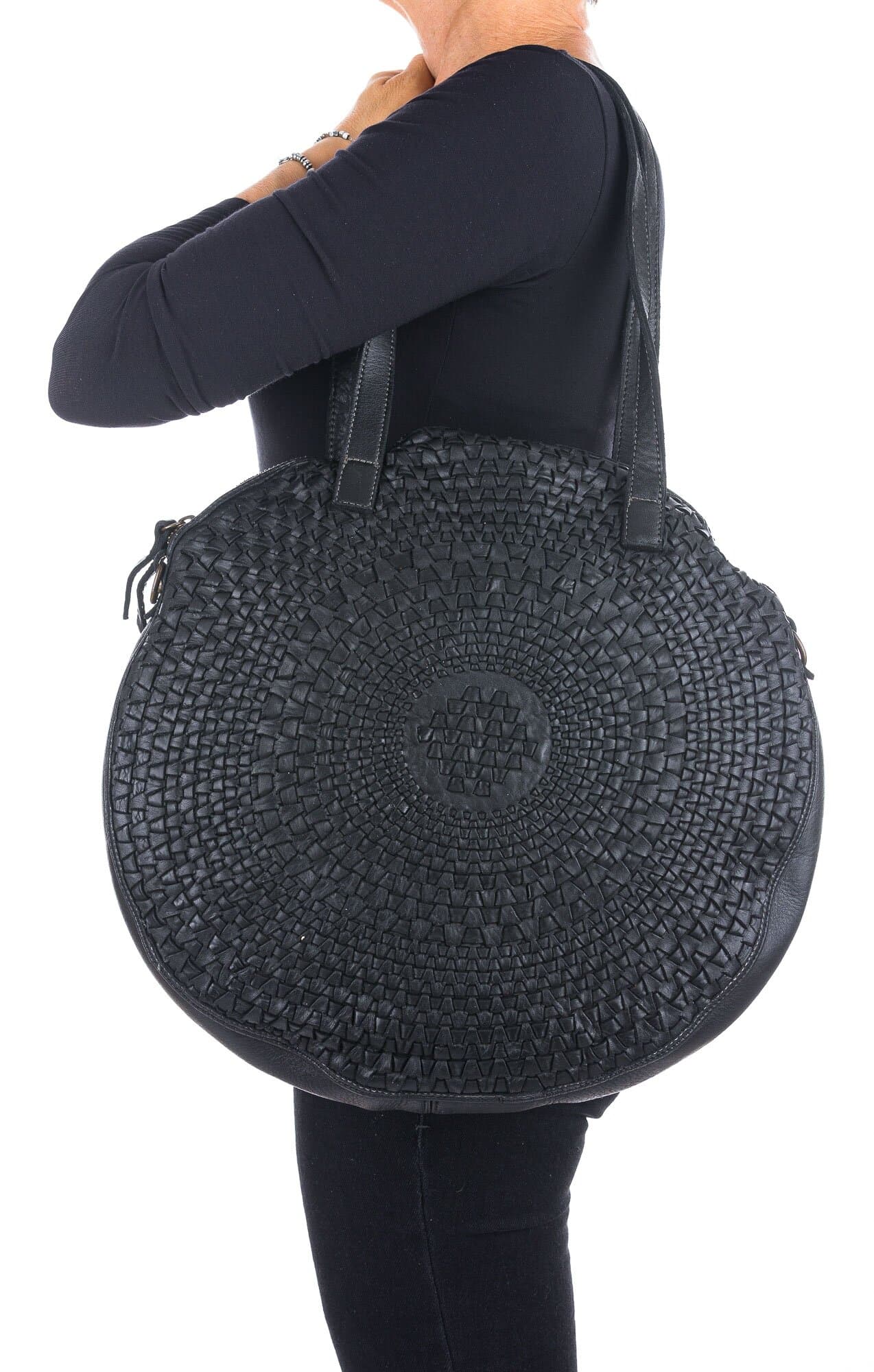Borsa donna CESIRA in vera pelle vintage, colore NERO, CHIAROSCURO, Made in Italy