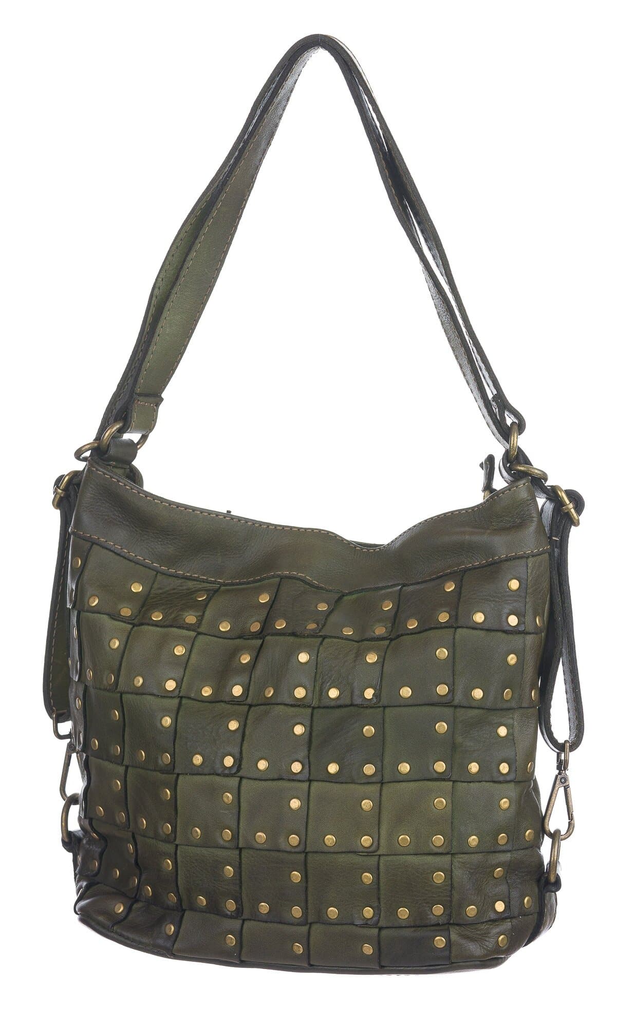Borsa zaino donna MONTE GORZANO in vera pelle lavata vintage, colore VERDE, CHIAROSCURO, Made in Italy