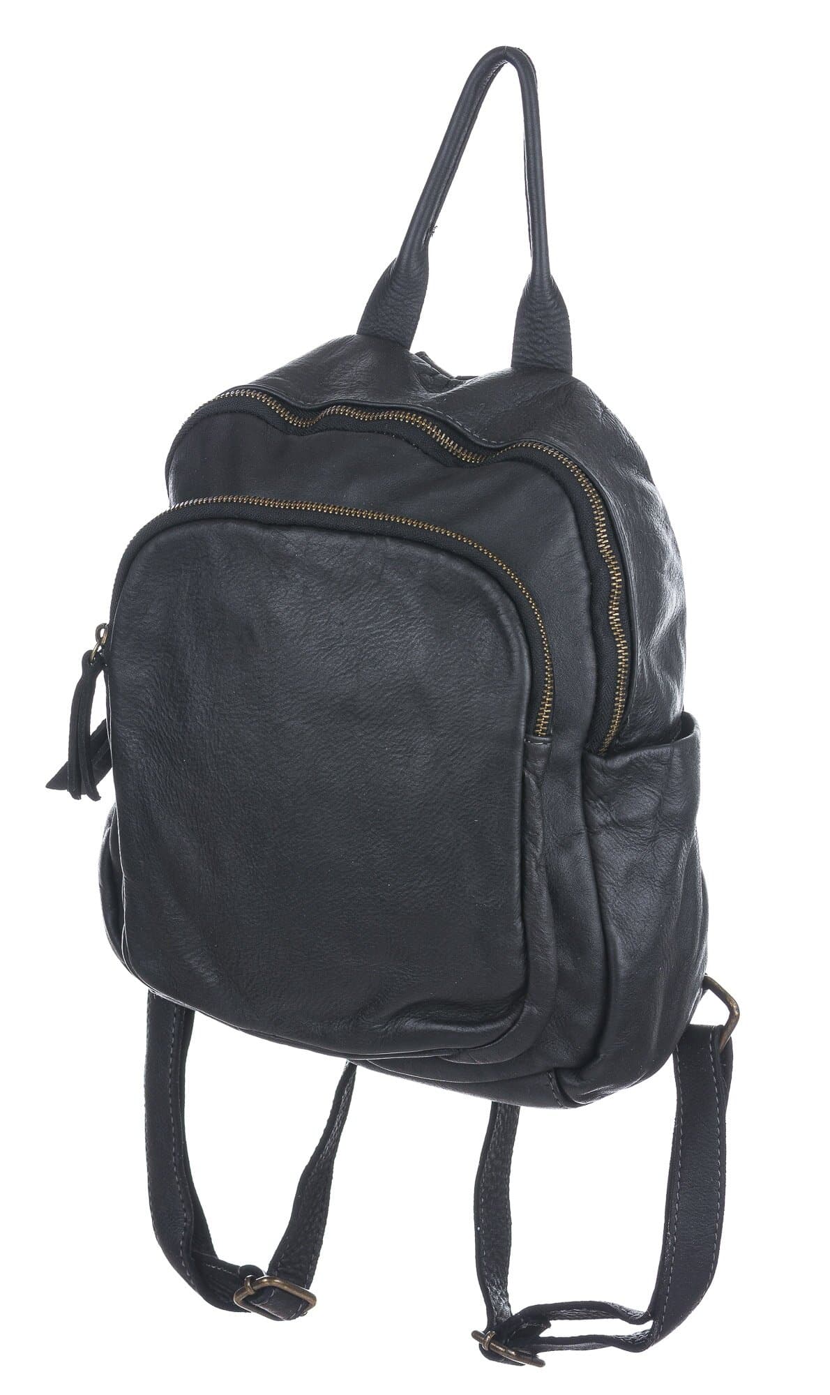 Borsa zaino donna MONTE PRENA, in vera pelle vintage, colore NERO, CHIAROSCURO, Made in Italy
