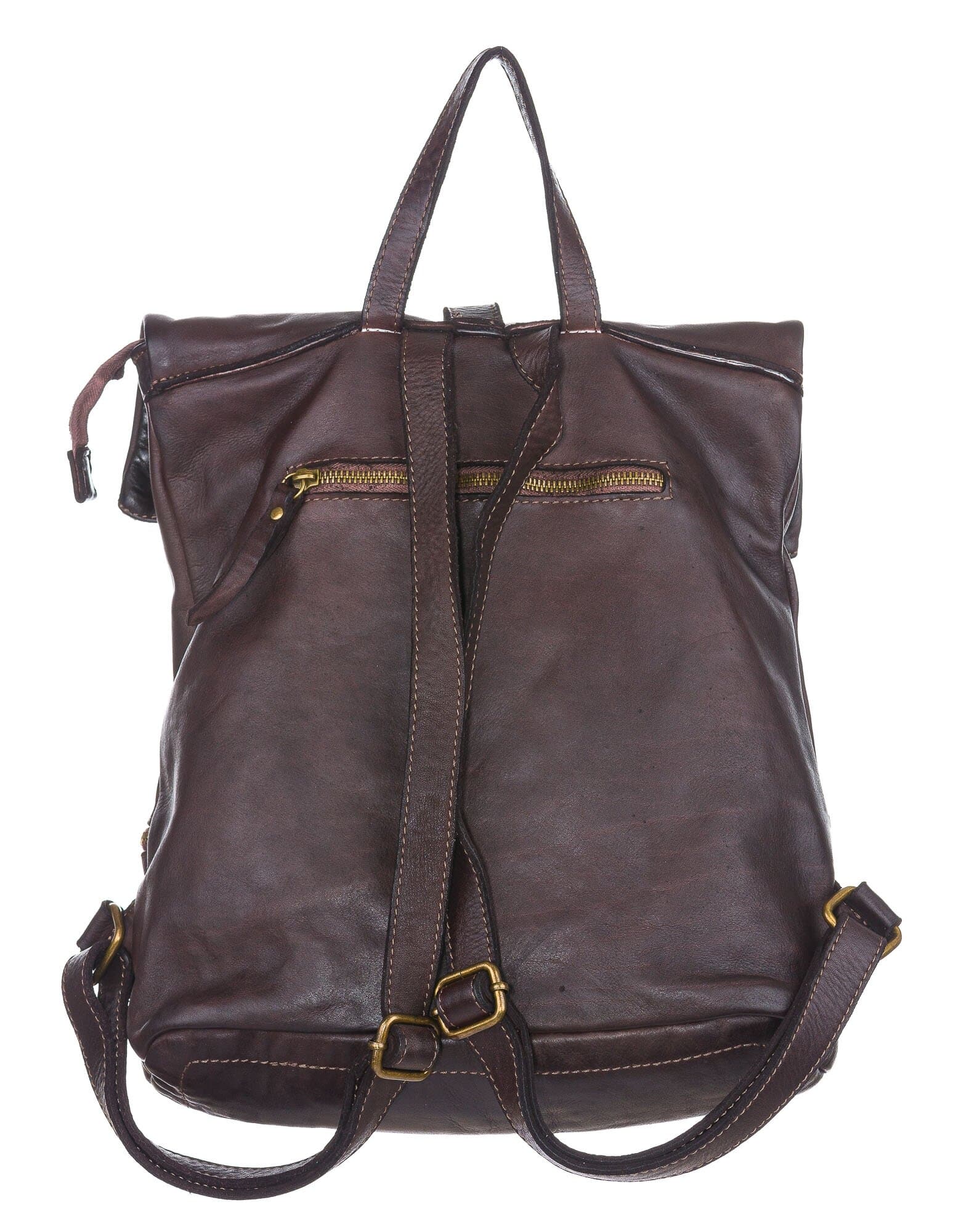 Borsa zaino donna MONTE SIRENTE, in vera pelle vintage, colore TESTA DI MORO, CHIAROSCURO, Made in Italy