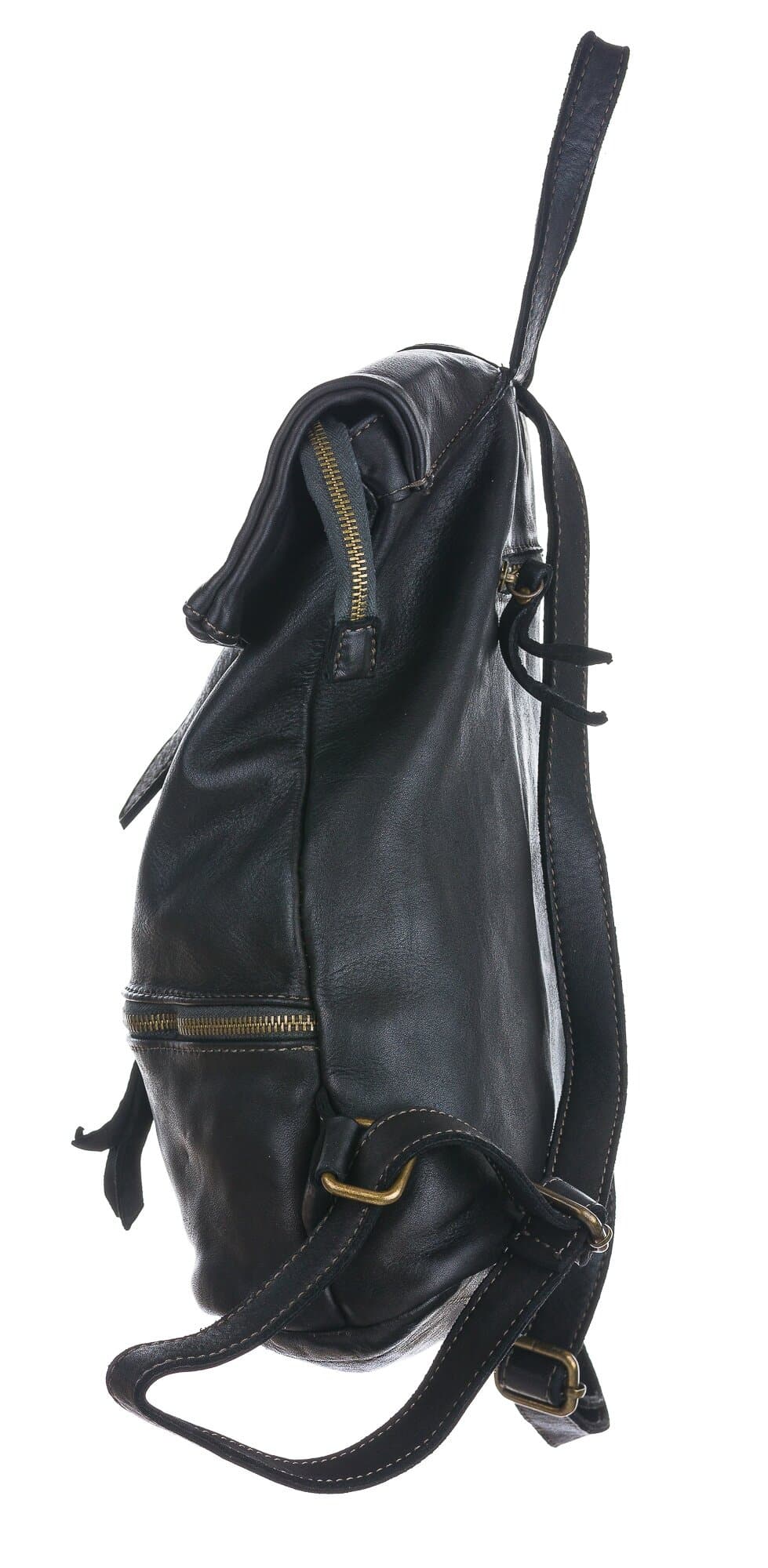Borsa zaino donna MONTE SIRENTE, in vera pelle vintage, colore NERO, CHIAROSCURO, Made in Italy