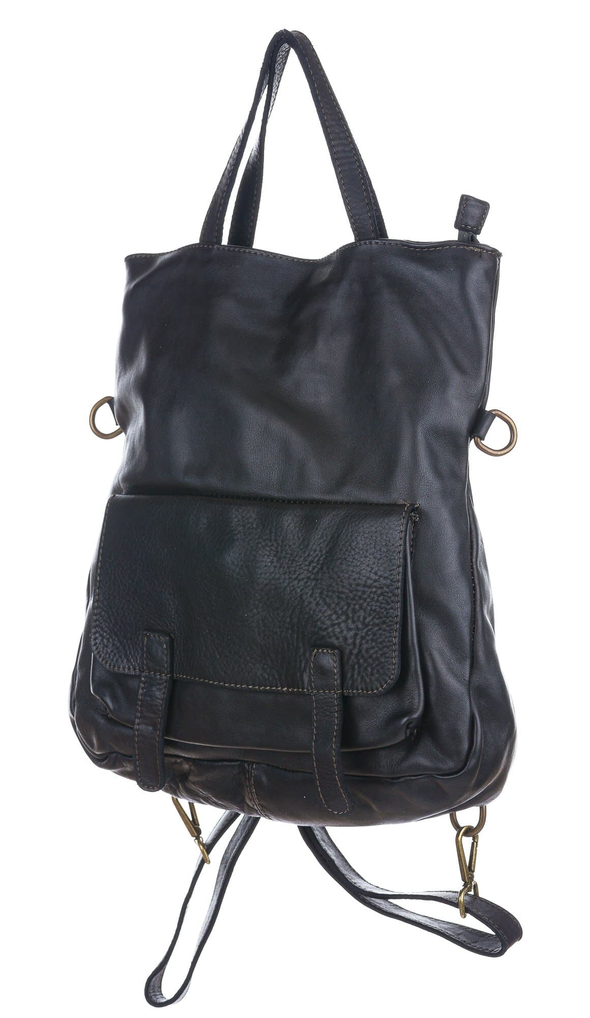 Borsa zaino donna MONTE GENEROSO, in vera pelle vintage, colore NERO, CHIAROSCURO, Made in Italy