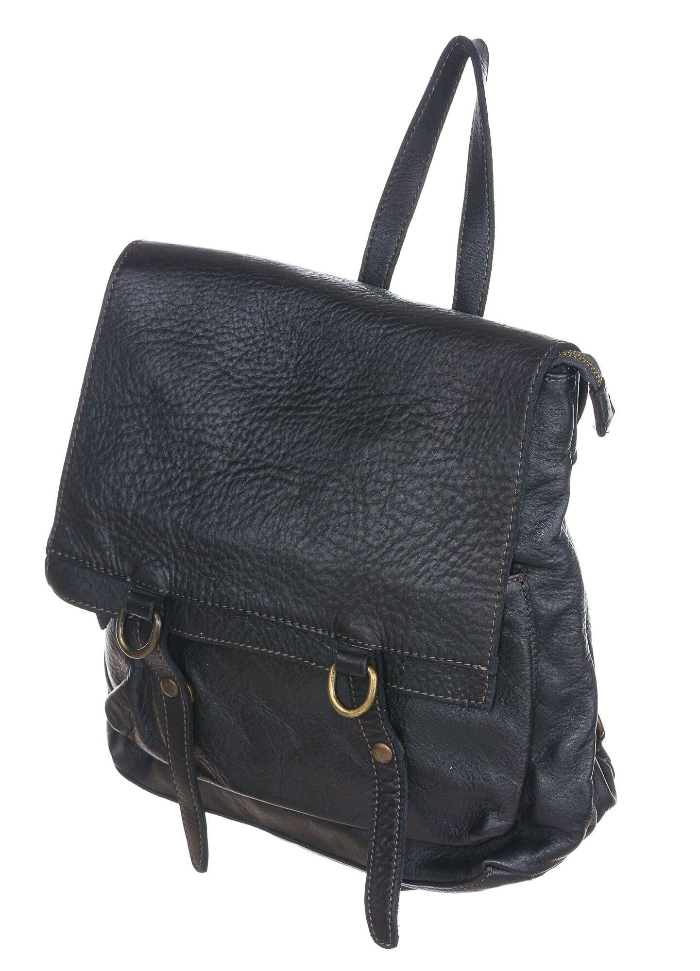 Borsa zaino donna MONTE GENNARO, in vera pelle vintage, colore NERO, CHIAROSCURO, Made in Italy