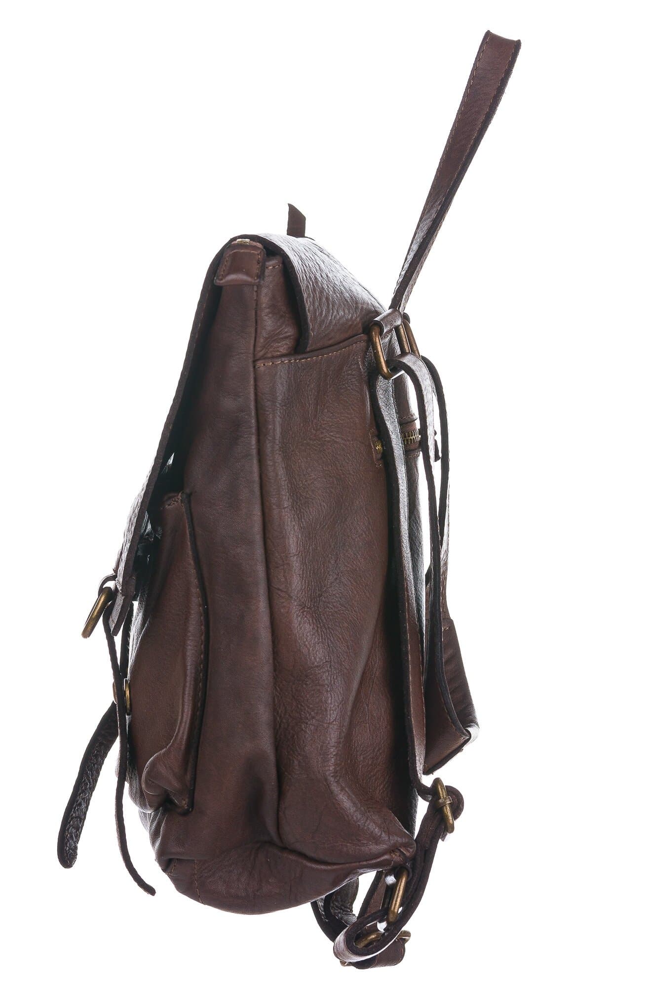 Borsa zaino donna MONTE GENNARO, in vera pelle vintage, colore TESTA DI MORO, CHIAROSCURO, Made in Italy