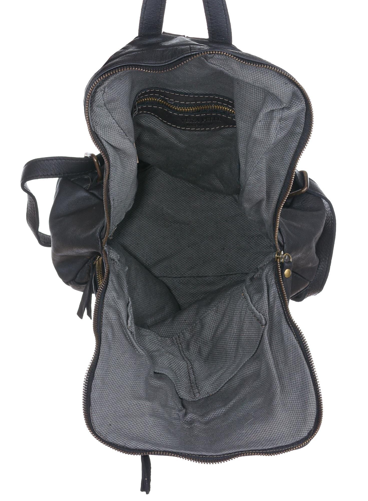 Borsa zaino donna MONTE LEGNONE, in vera pelle vintage, colore NERO, CHIAROSCURO, Made in Italy