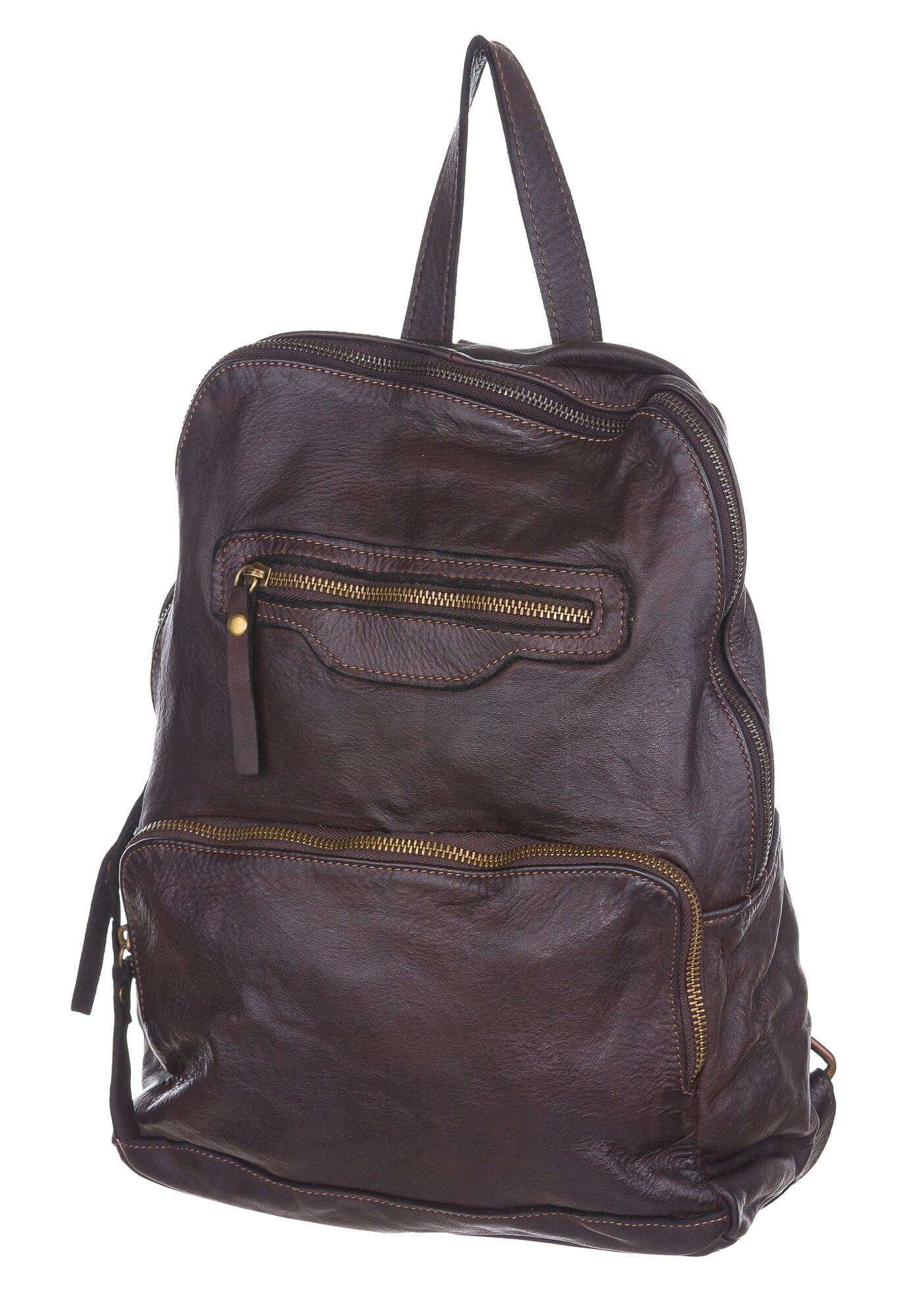 Borsa zaino donna MONTE LEGNONE, in vera pelle vintage, colore TESTA DI MORO, CHIAROSCURO, Made in Italy