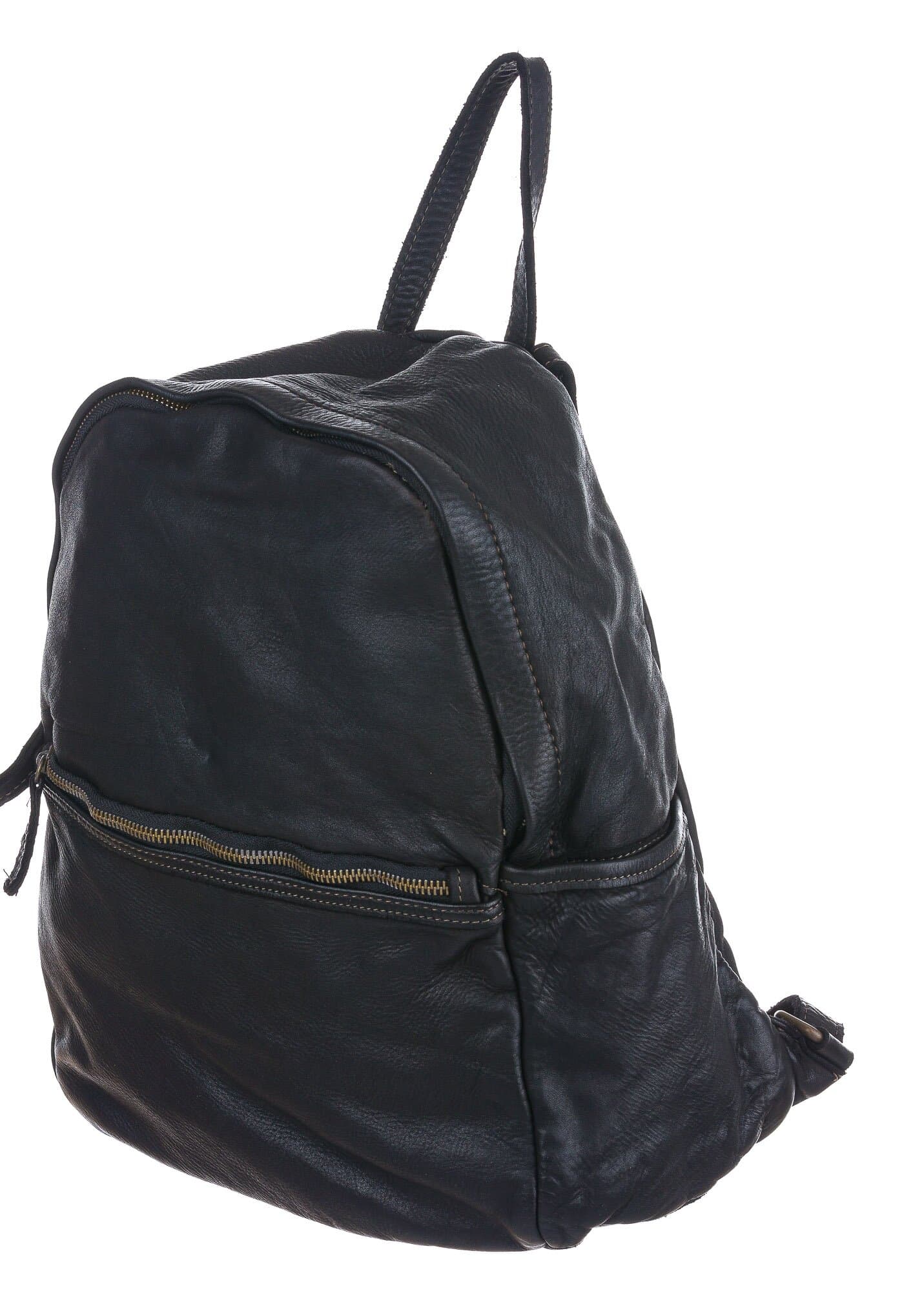 Borsa zaino donna MONTE BALDO, in vera pelle vintage, colore NERO, CHIAROSCURO, Made in Italy