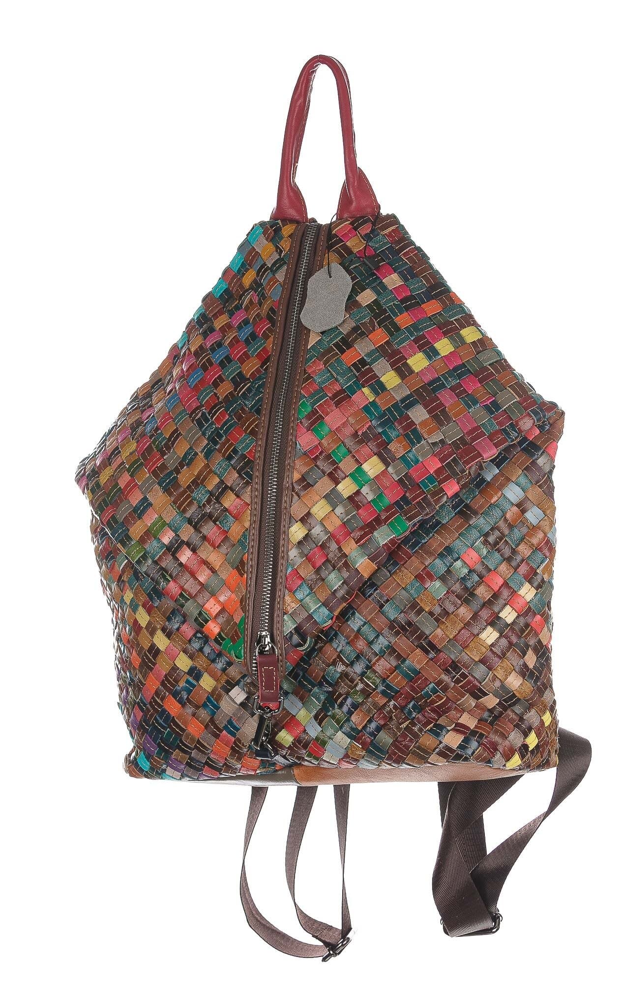 Borsa zaino donna in vera pelle MONTE CEPPO, MULTICOLORE INTRECCIATO, ARIANNA DINI, Made in Italy.