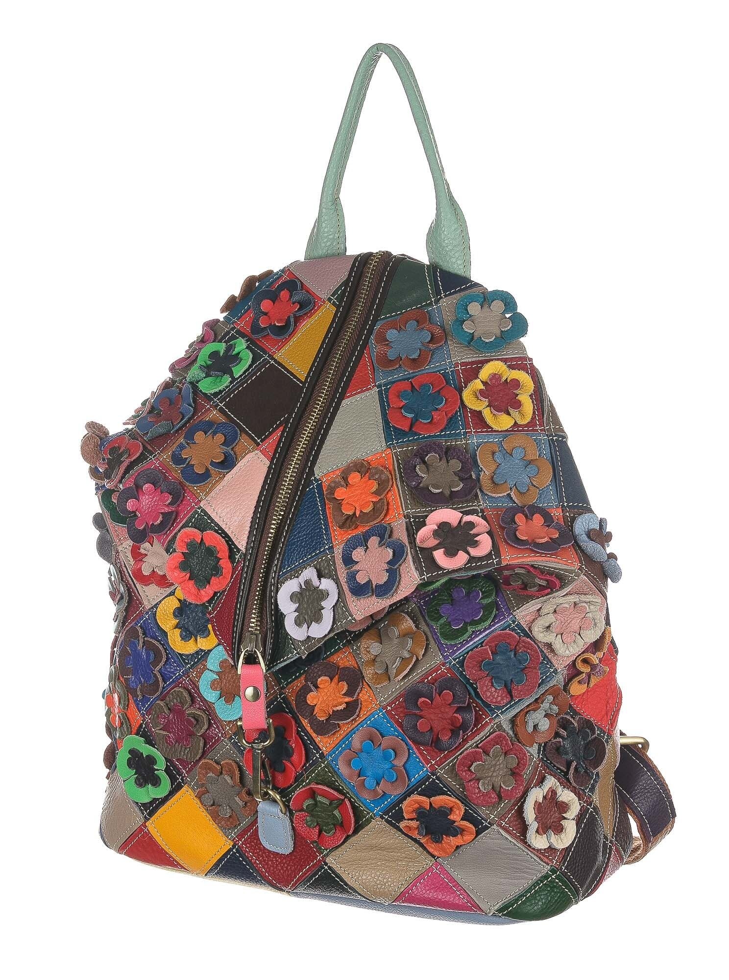 Borsa zaino donna in vera pelle MONTE CEPPO, MULTICOLORE FLOREALE, ARIANNA DINI, Made in Italy.